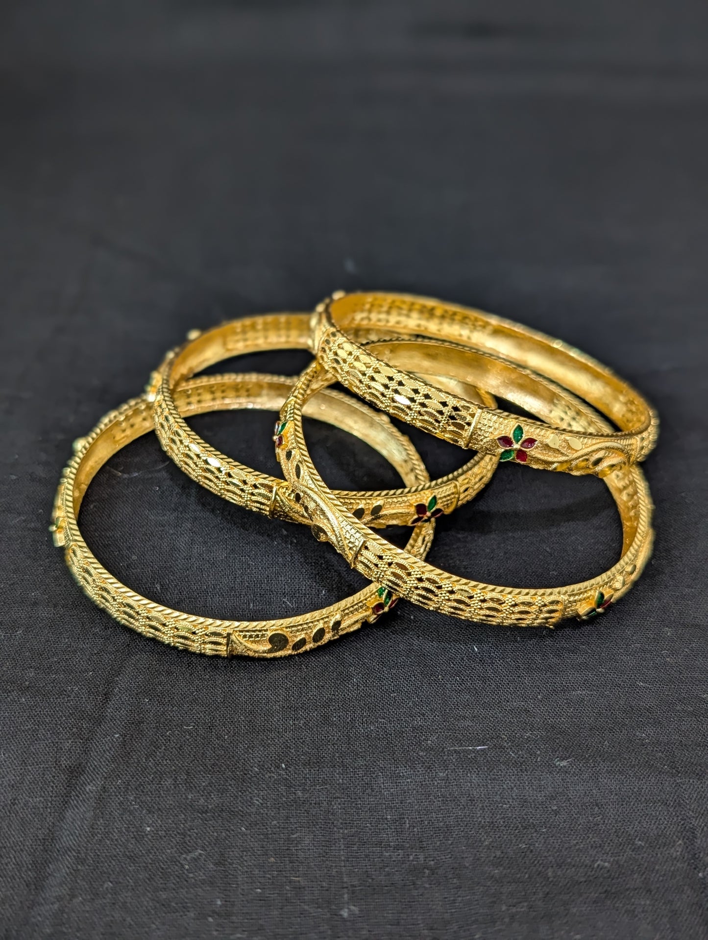 Bright Gold plated Laser cut set of 4 bangles