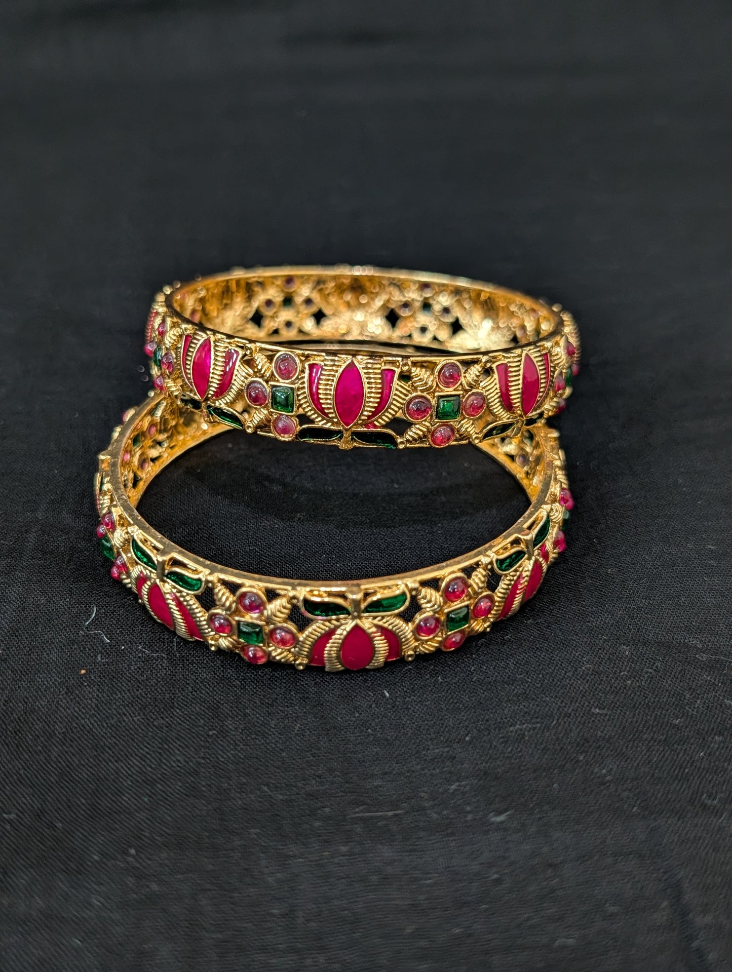 Enamel work Lotus design Gold plated Kemp bangles
