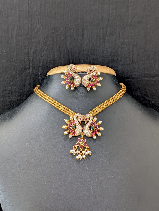 Antique Peacock design CZ Choker Stud set