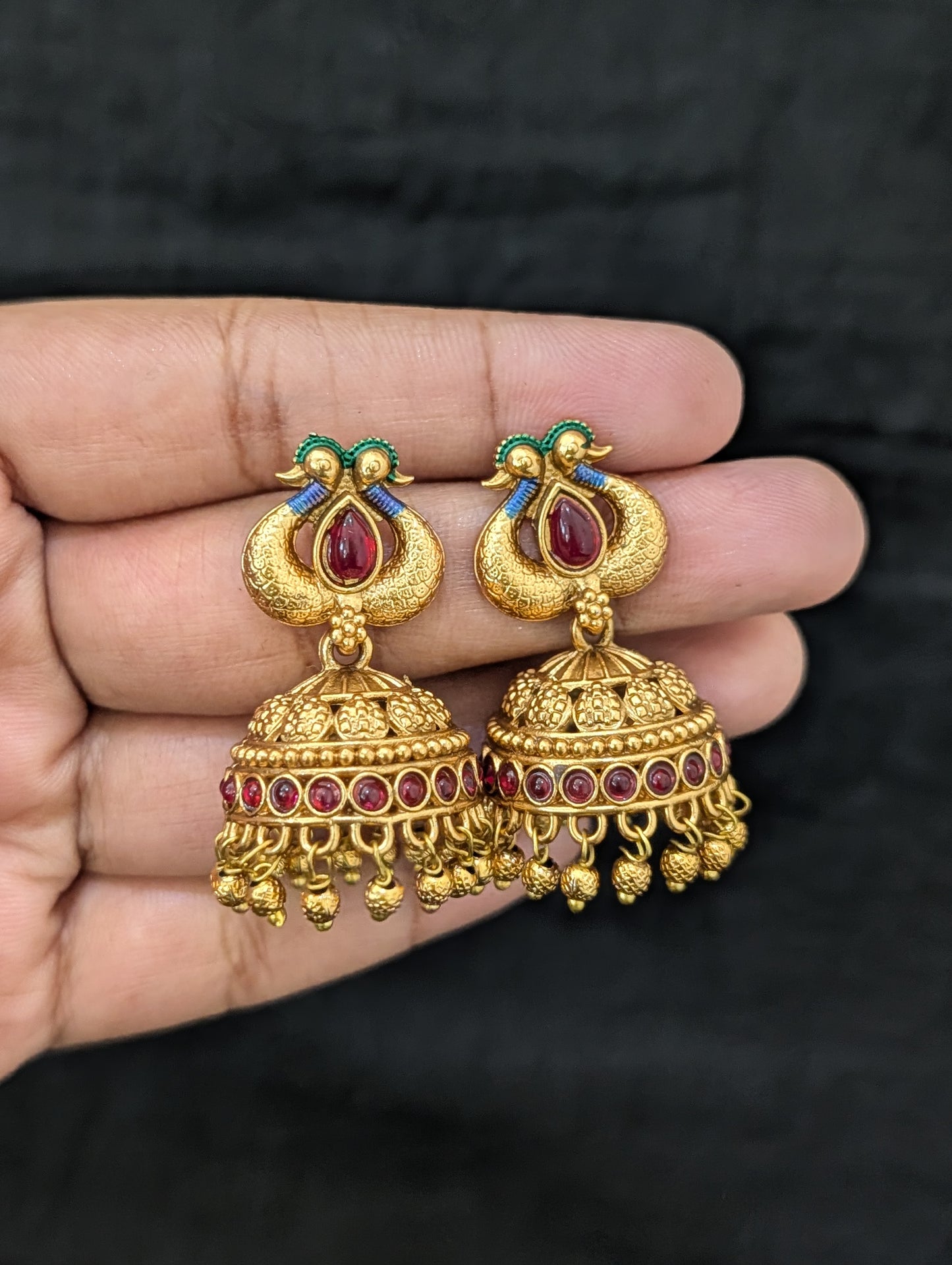 Hasli Peacock design Kemp Choker Jhumka set