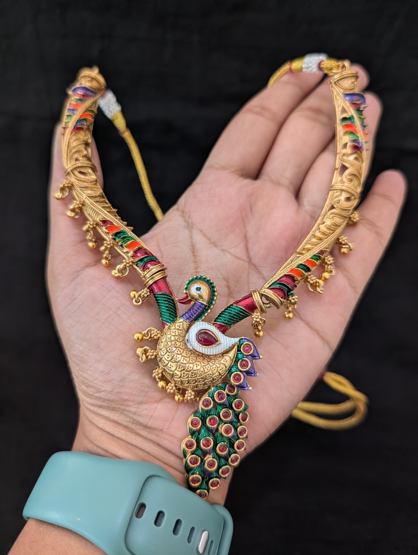 Hasli Peacock design Kemp Choker Jhumka set
