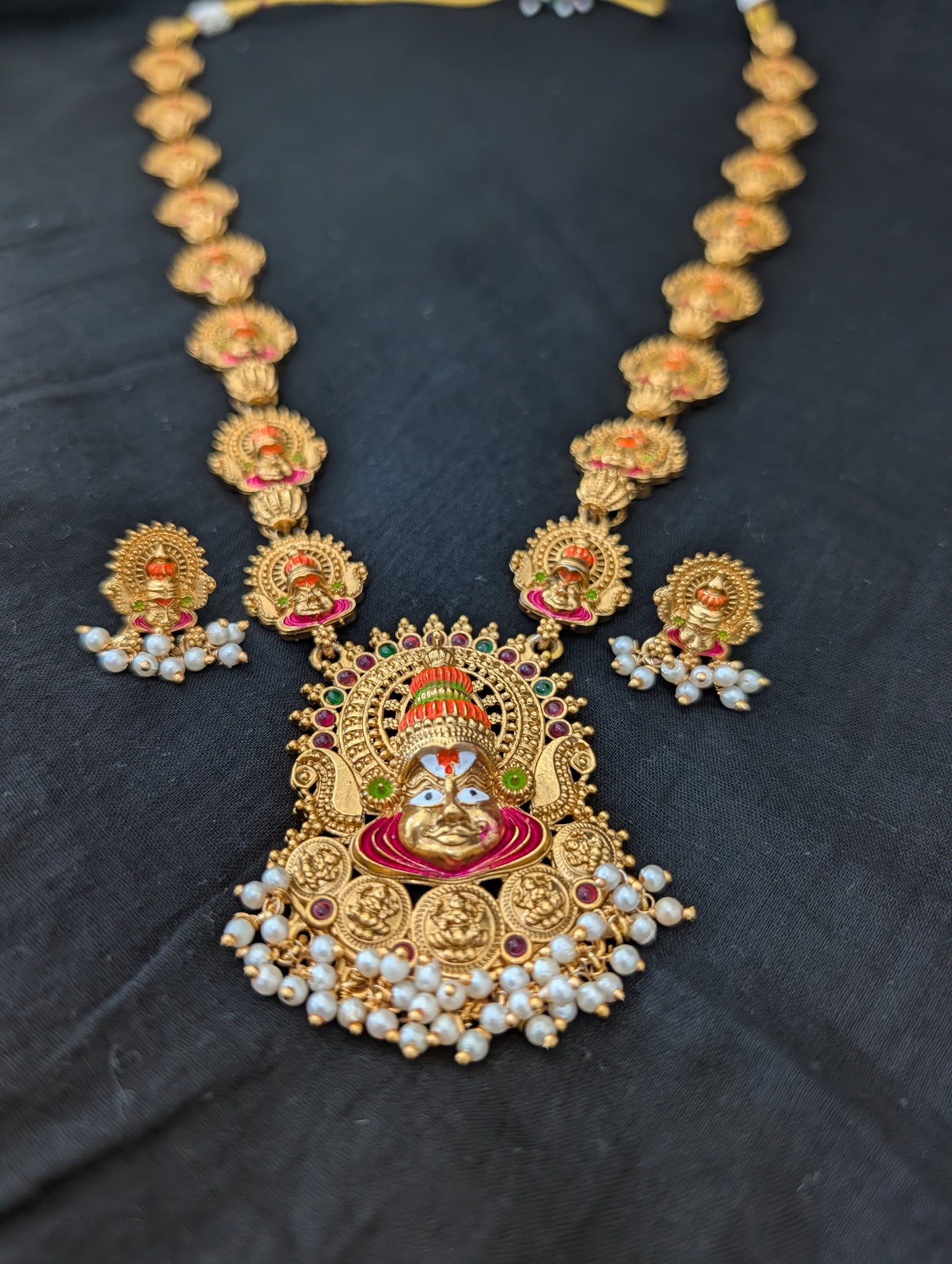 Hand painted Kathakali dance inspired Long Haram Necklace set