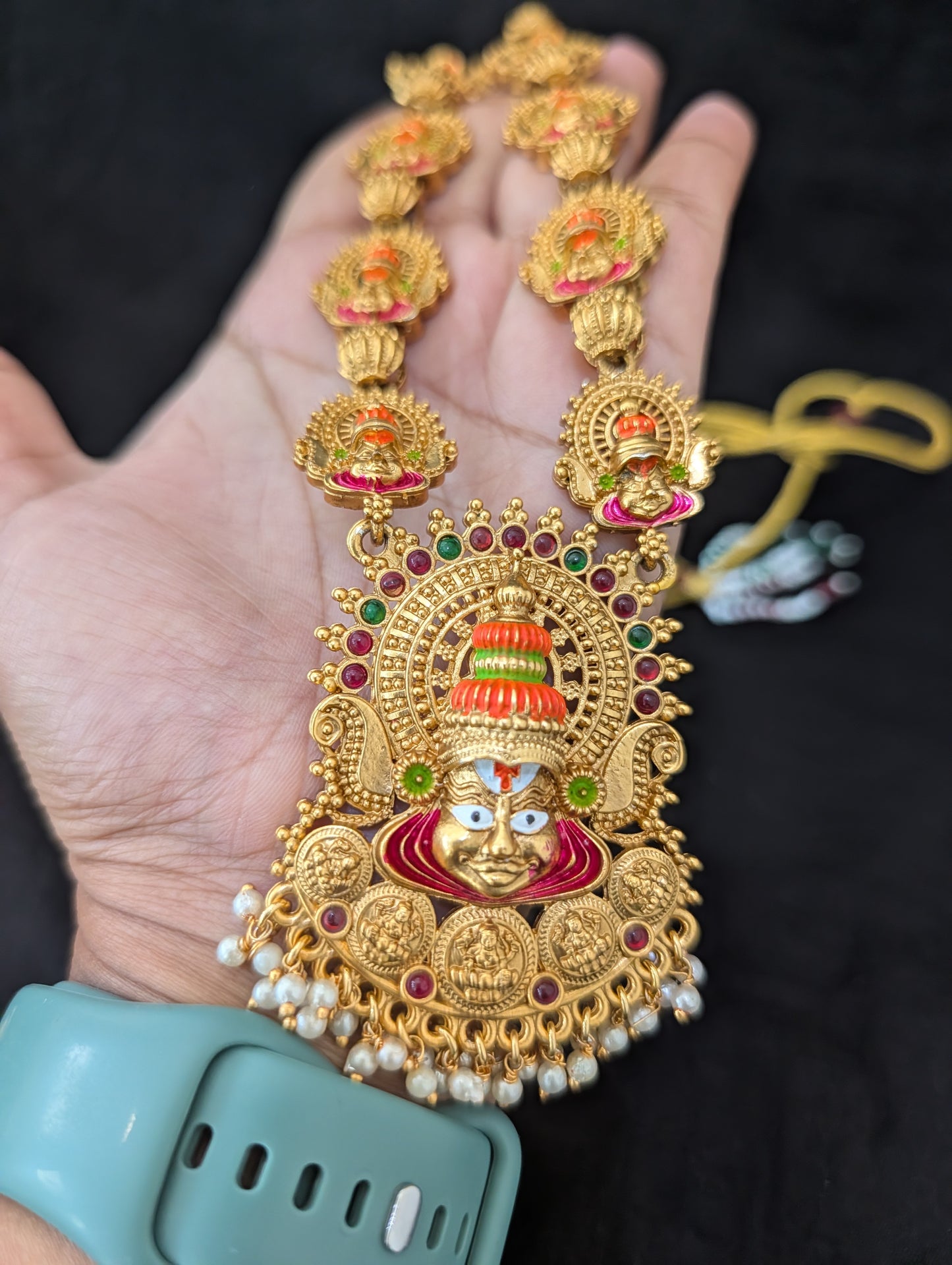 Hand painted Kathakali dance inspired Long Haram Necklace set