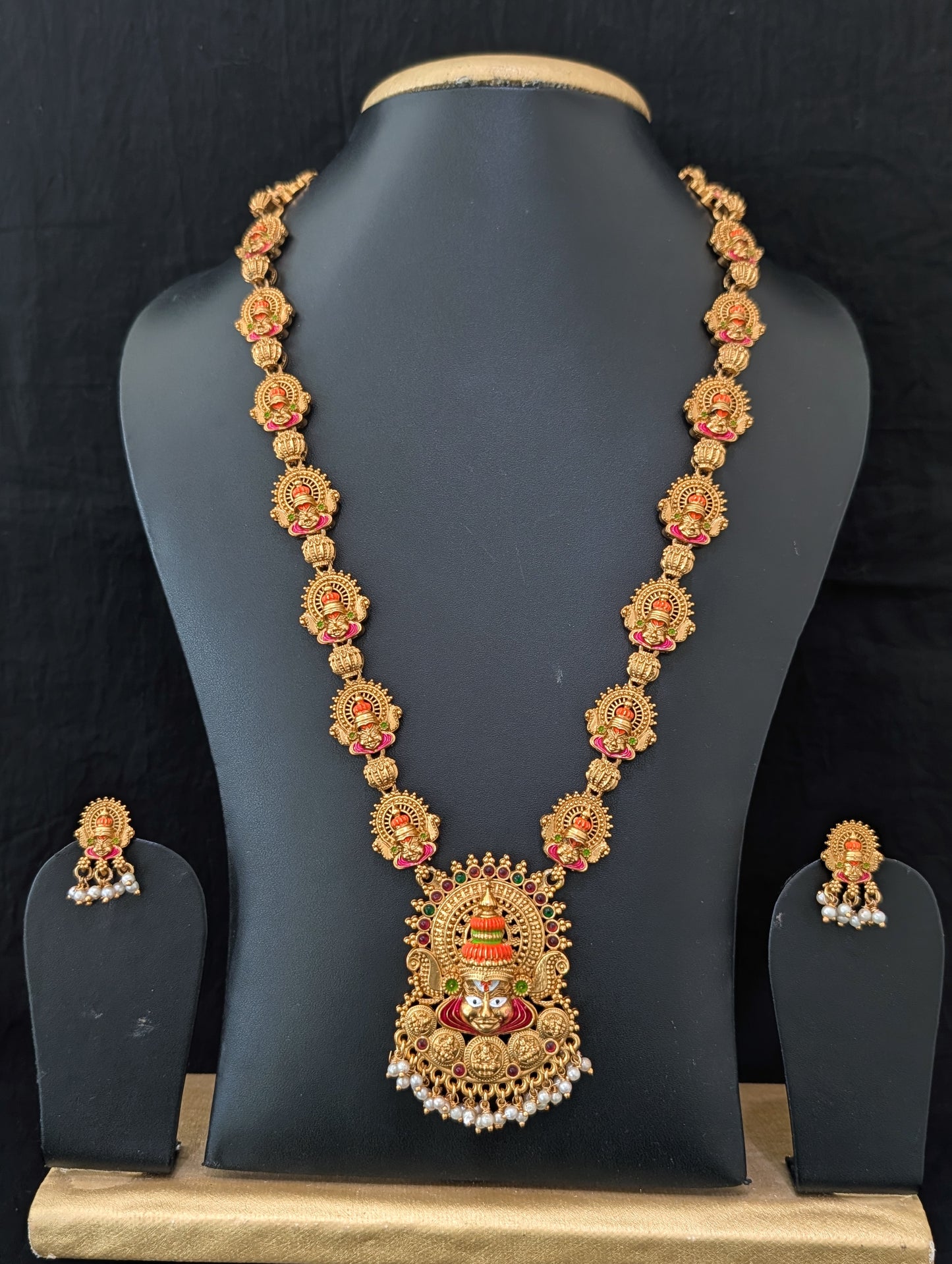 Hand painted Kathakali dance inspired Long Haram Necklace set