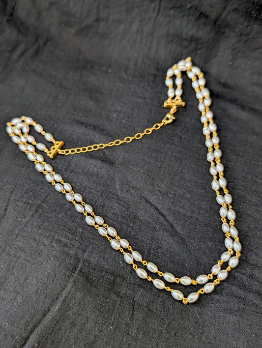 Dual strand Pearl Casual Choker Necklace