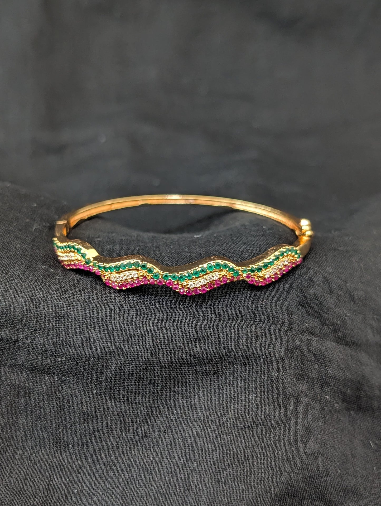 CZ stone Gold plated Curvy Bangle Bracelet