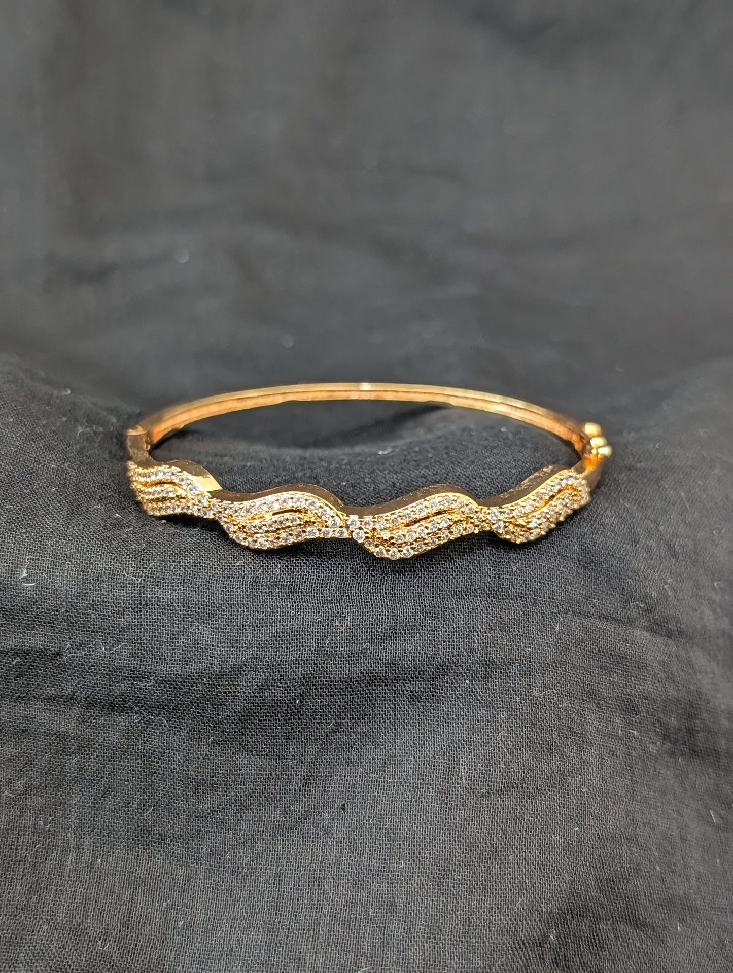 CZ stone Gold plated Curvy Bangle Bracelet