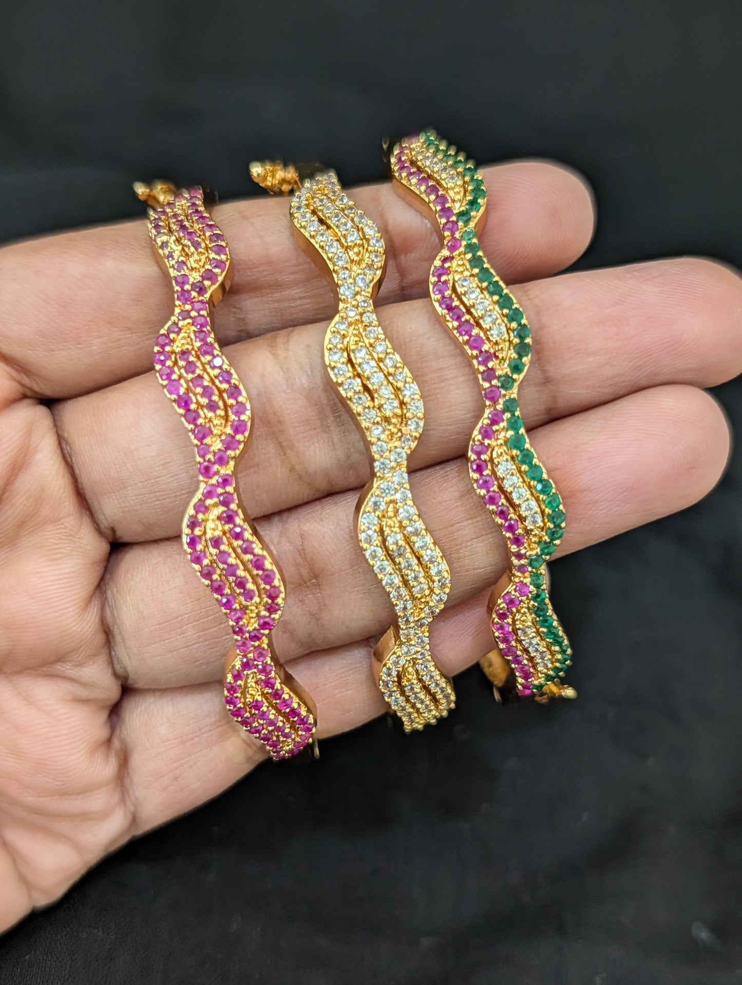 CZ stone Gold plated Curvy Bangle Bracelet