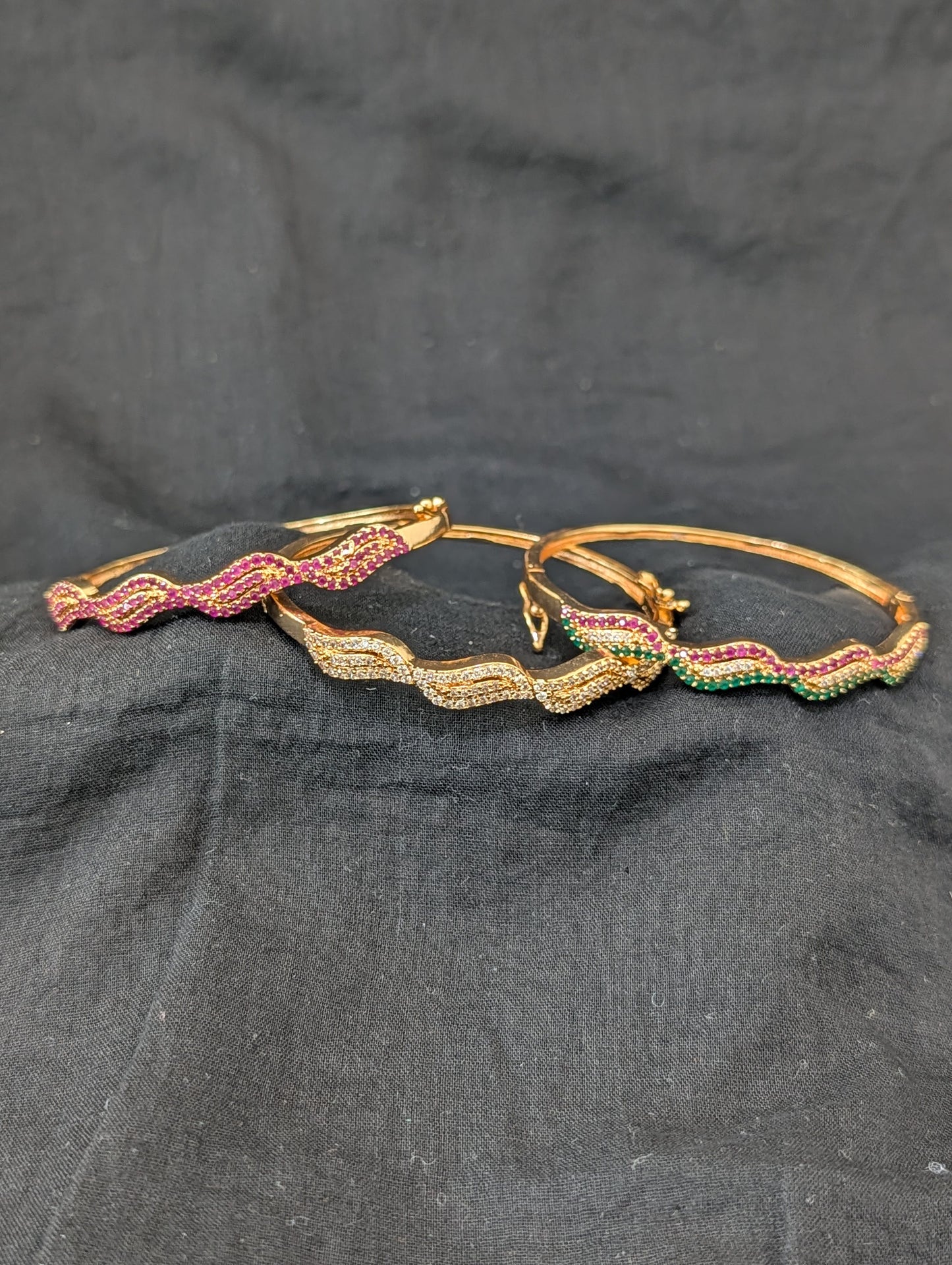 CZ stone Gold plated Curvy Bangle Bracelet