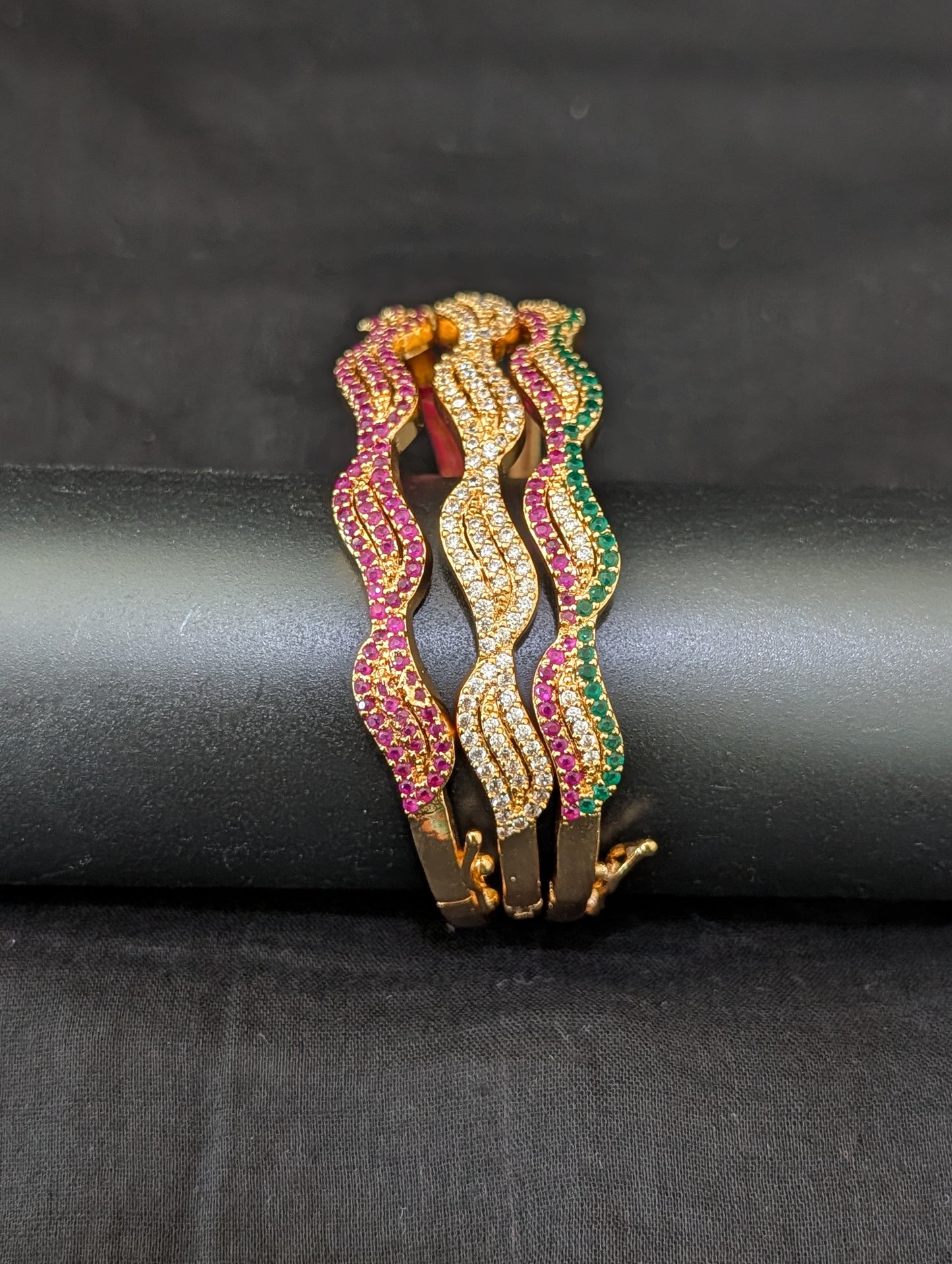 CZ stone Gold plated Curvy Bangle Bracelet