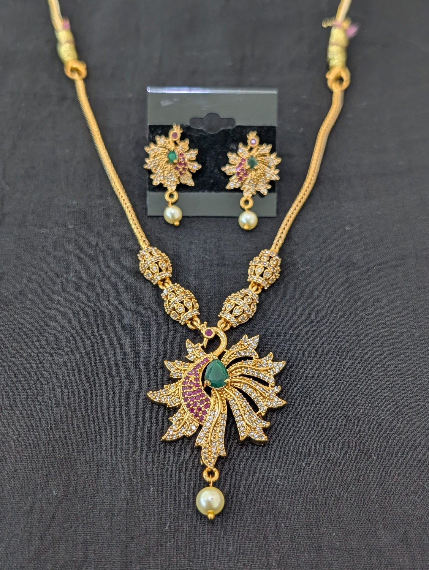Antique Peacock design CZ Choker Stud set
