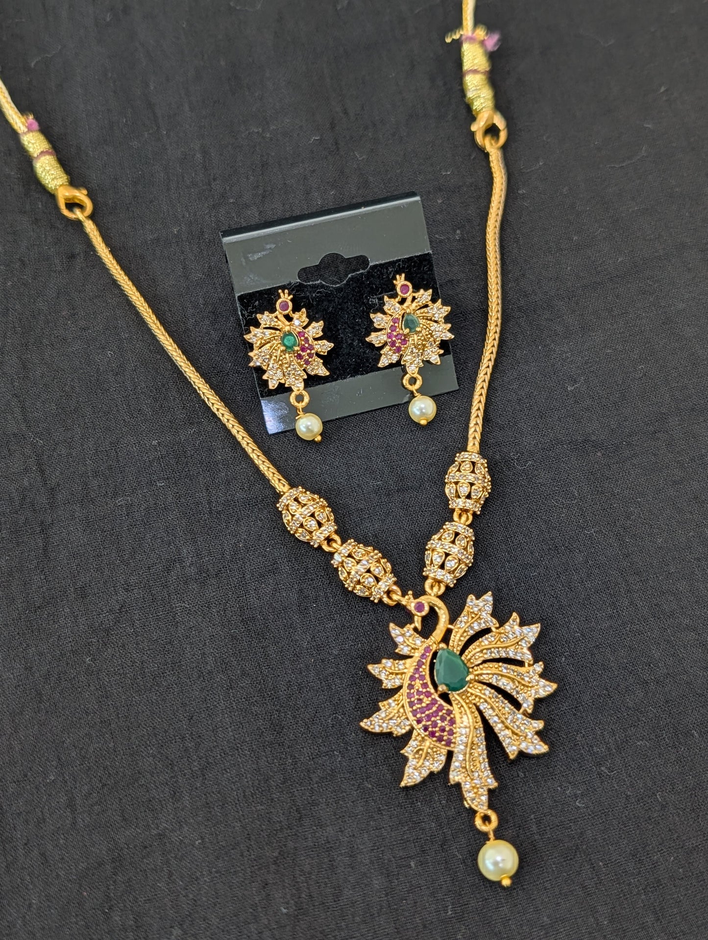 Antique Peacock design CZ Choker Stud set