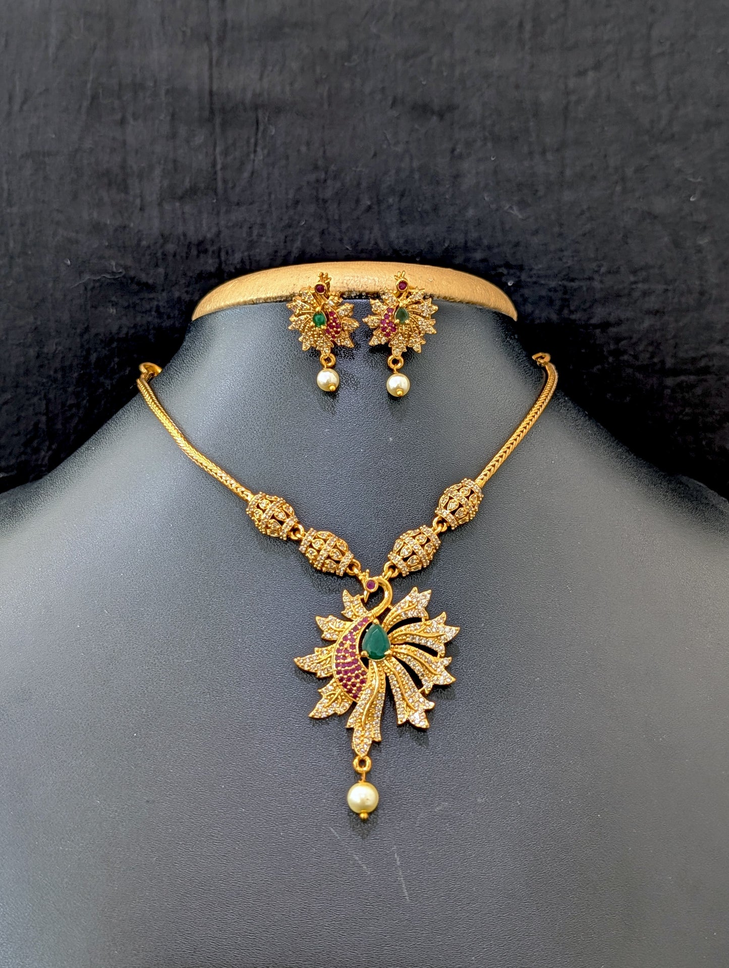 Antique Peacock design CZ Choker Stud set
