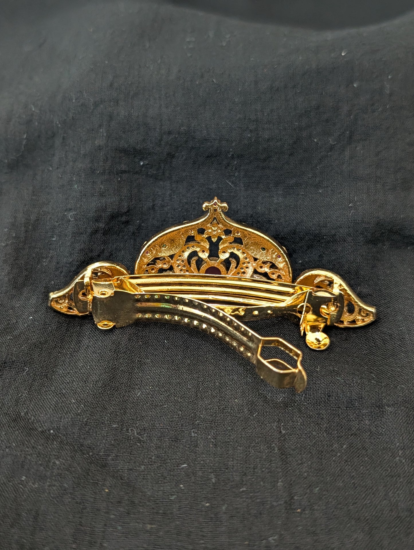 Antique Gold plated Peacock CZ hair clip