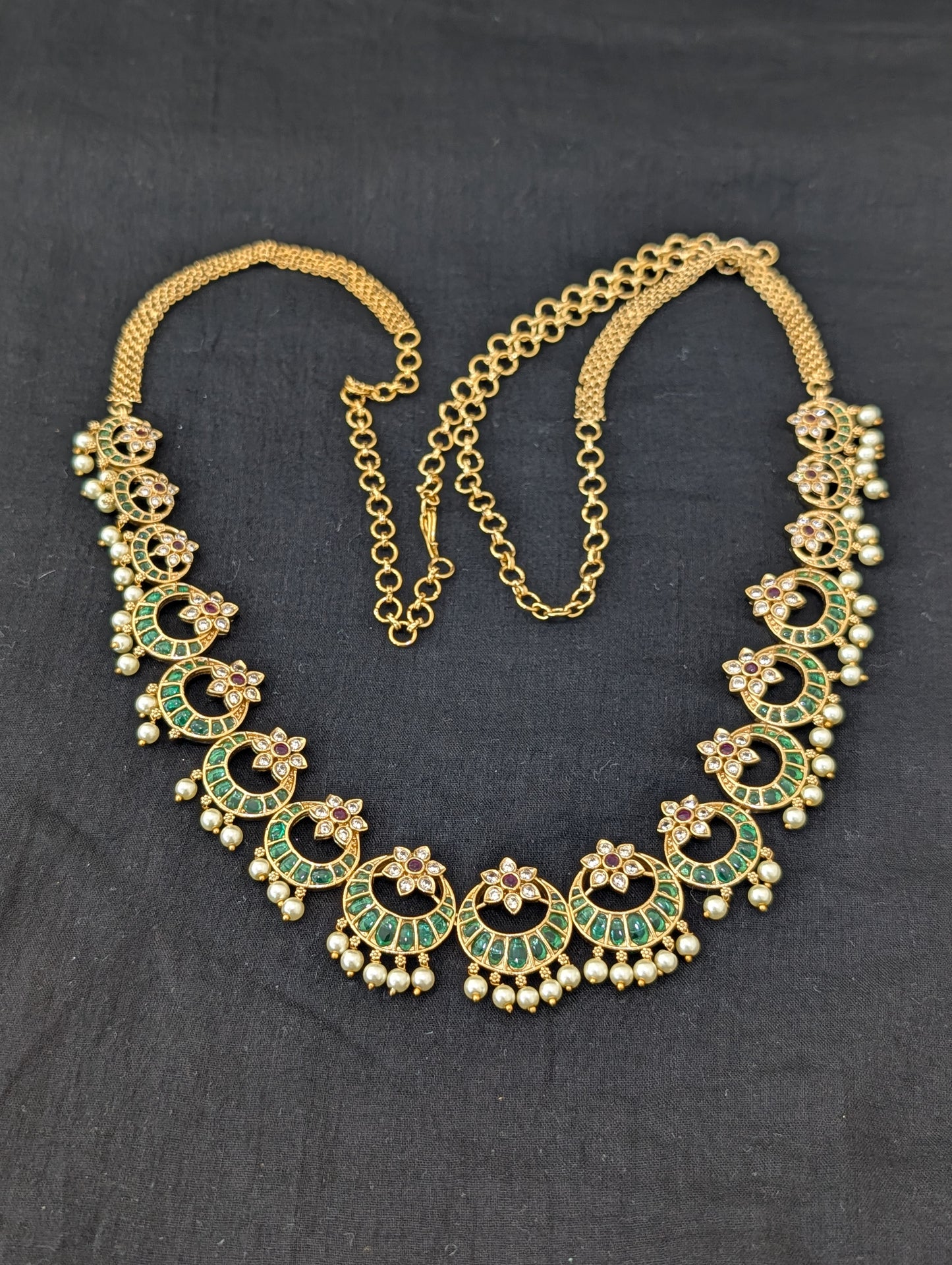 Gold plated Kemp CZ Chandbali Bridal Hip Chain / Waist Belt / Belly Chain