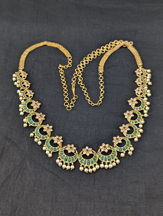 Gold plated Kemp CZ Chandbali Bridal Hip Chain / Waist Belt / Belly Chain