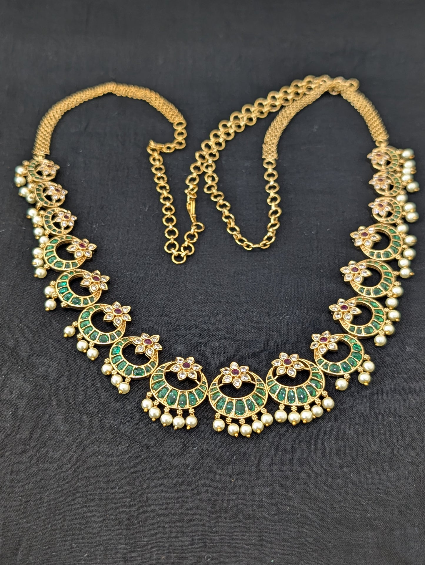 Gold plated Kemp CZ Chandbali Bridal Hip Chain / Waist Belt / Belly Chain