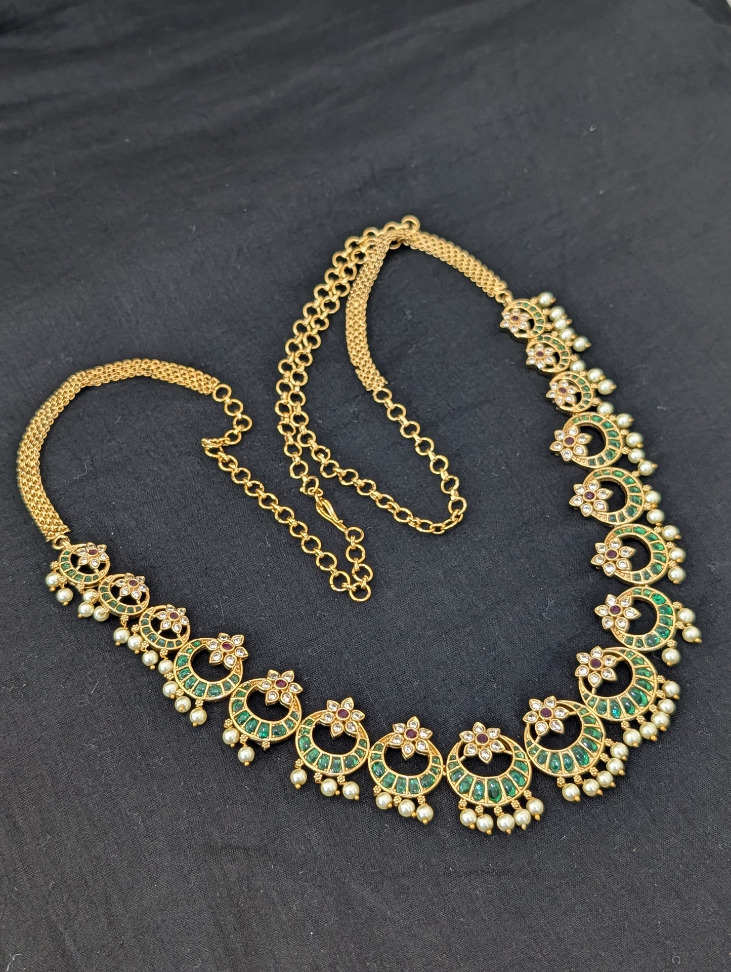 Gold plated Kemp CZ Chandbali Bridal Hip Chain / Waist Belt / Belly Chain