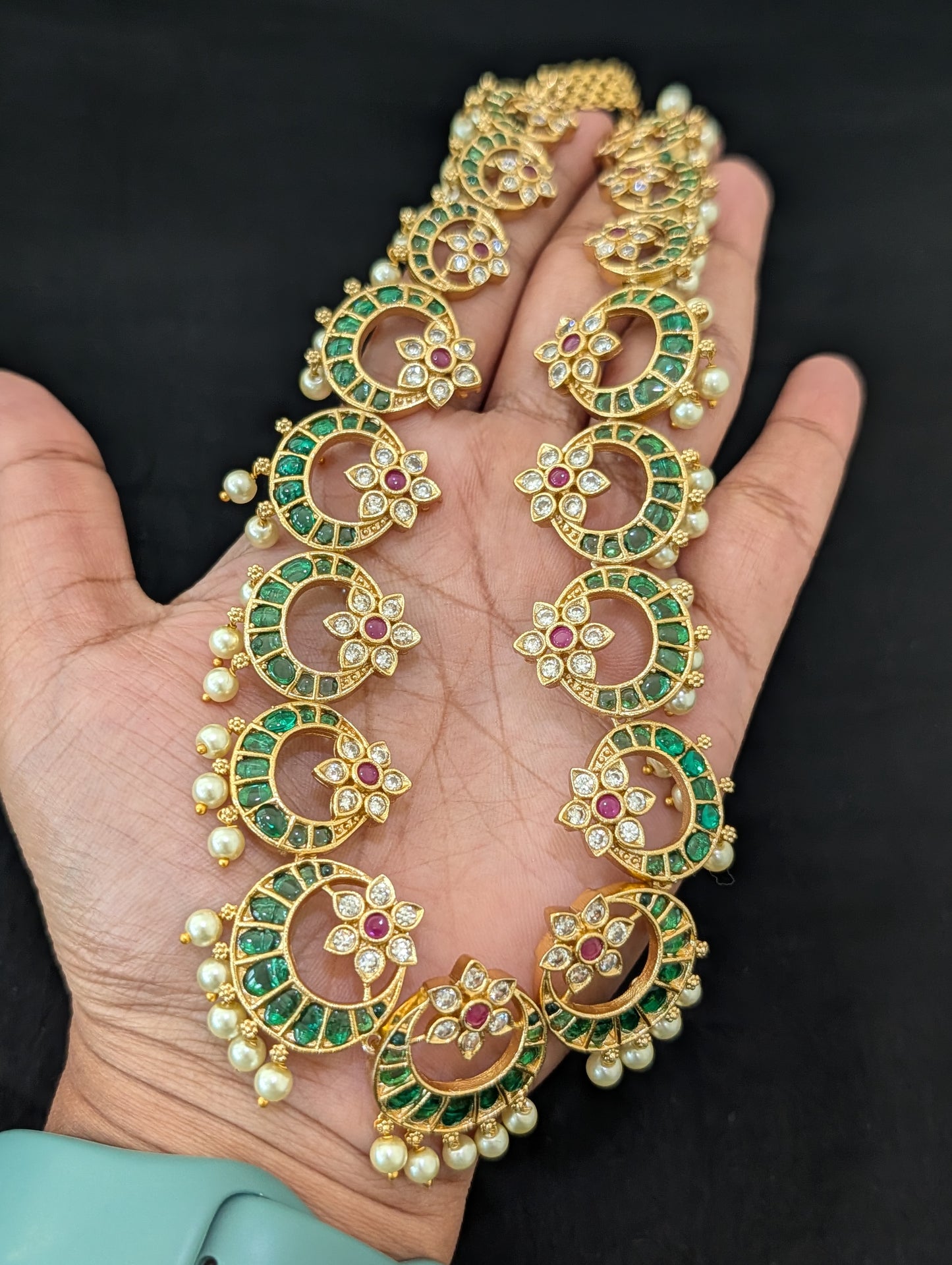 Gold plated Kemp CZ Chandbali Bridal Hip Chain / Waist Belt / Belly Chain