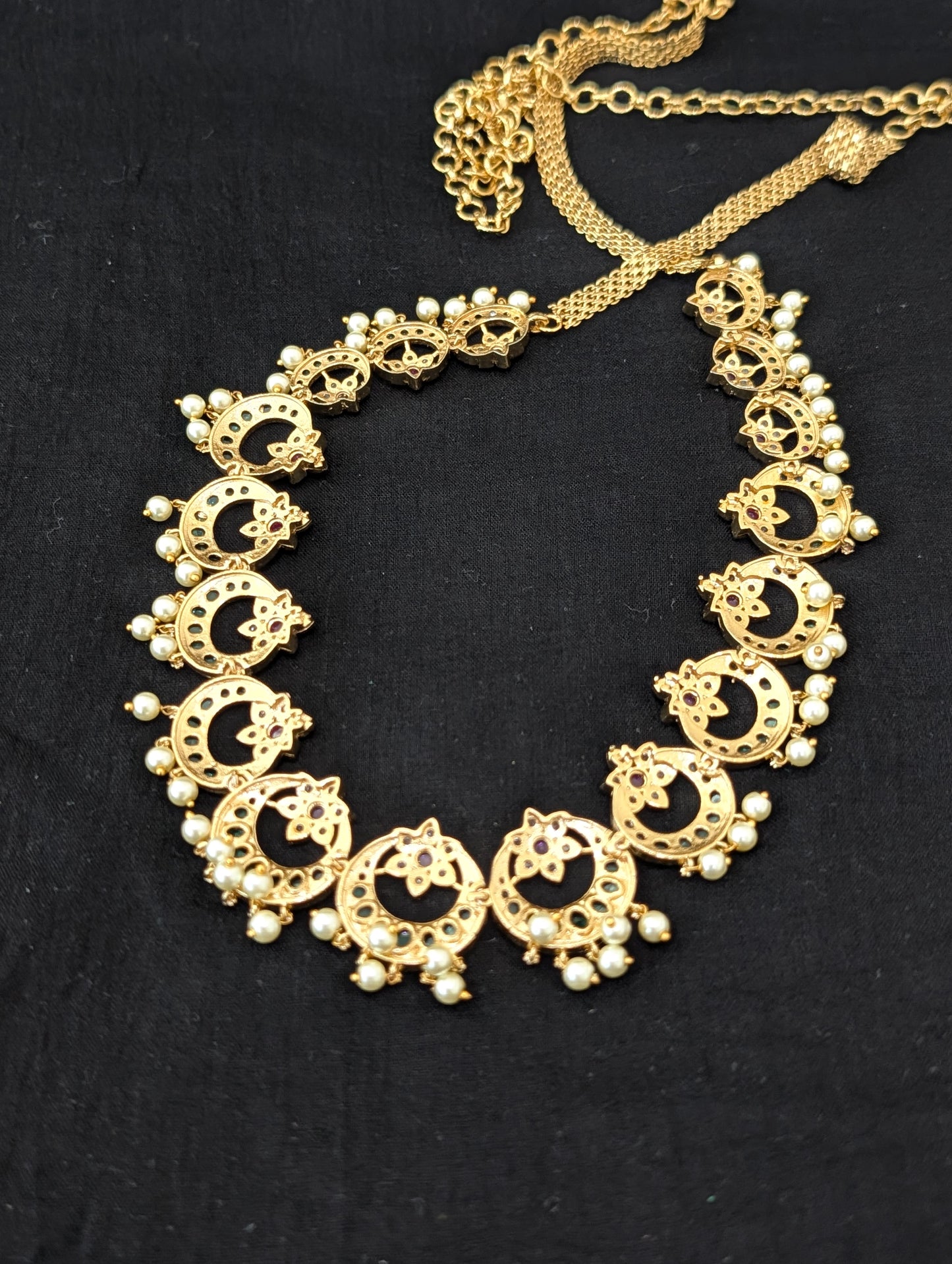 Gold plated Kemp CZ Chandbali Bridal Hip Chain / Waist Belt / Belly Chain