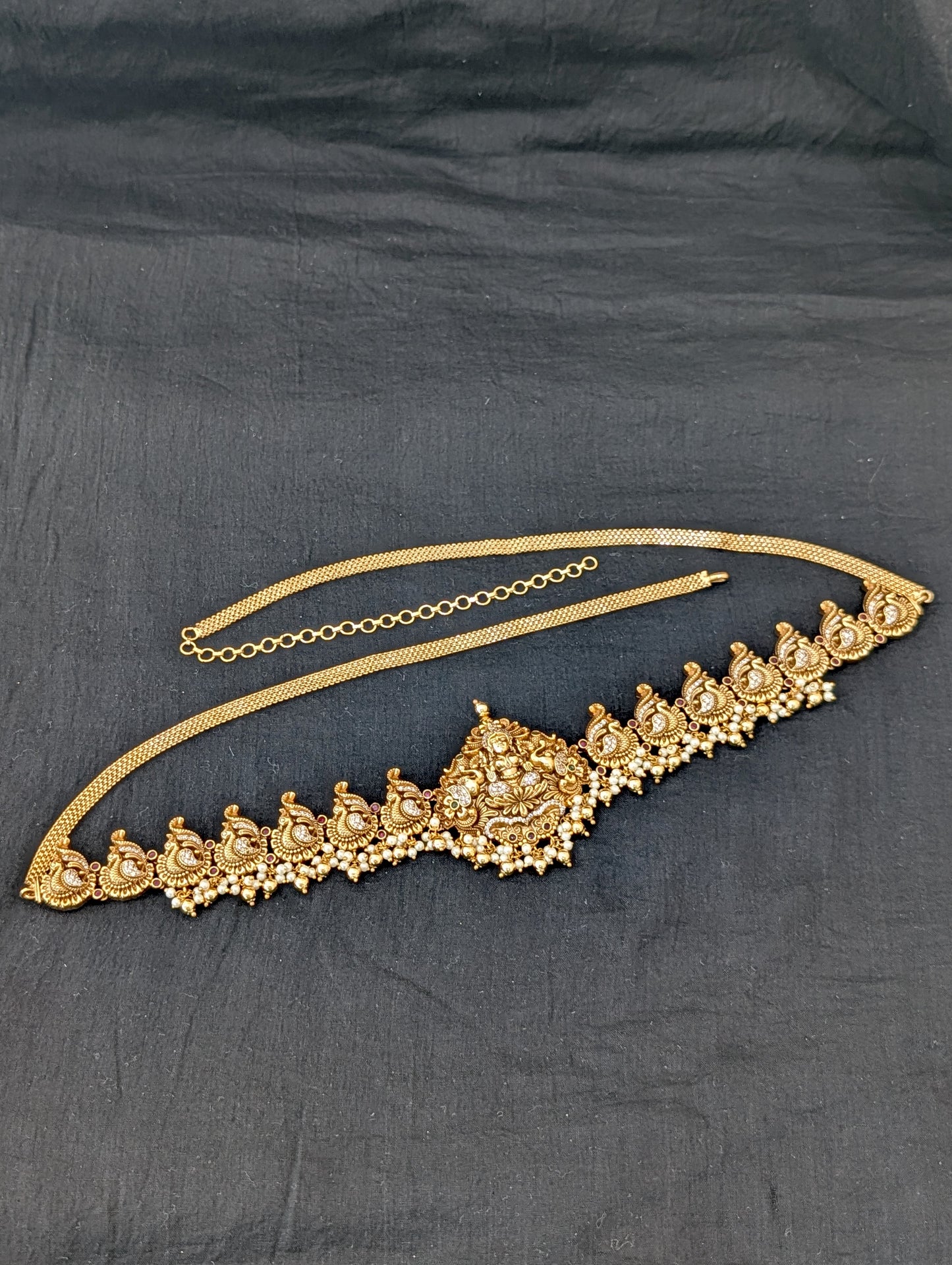 Antique Gold plated CZ Lakshmi ji Bridal Hip Chain / Waist Belt / Belly Chain