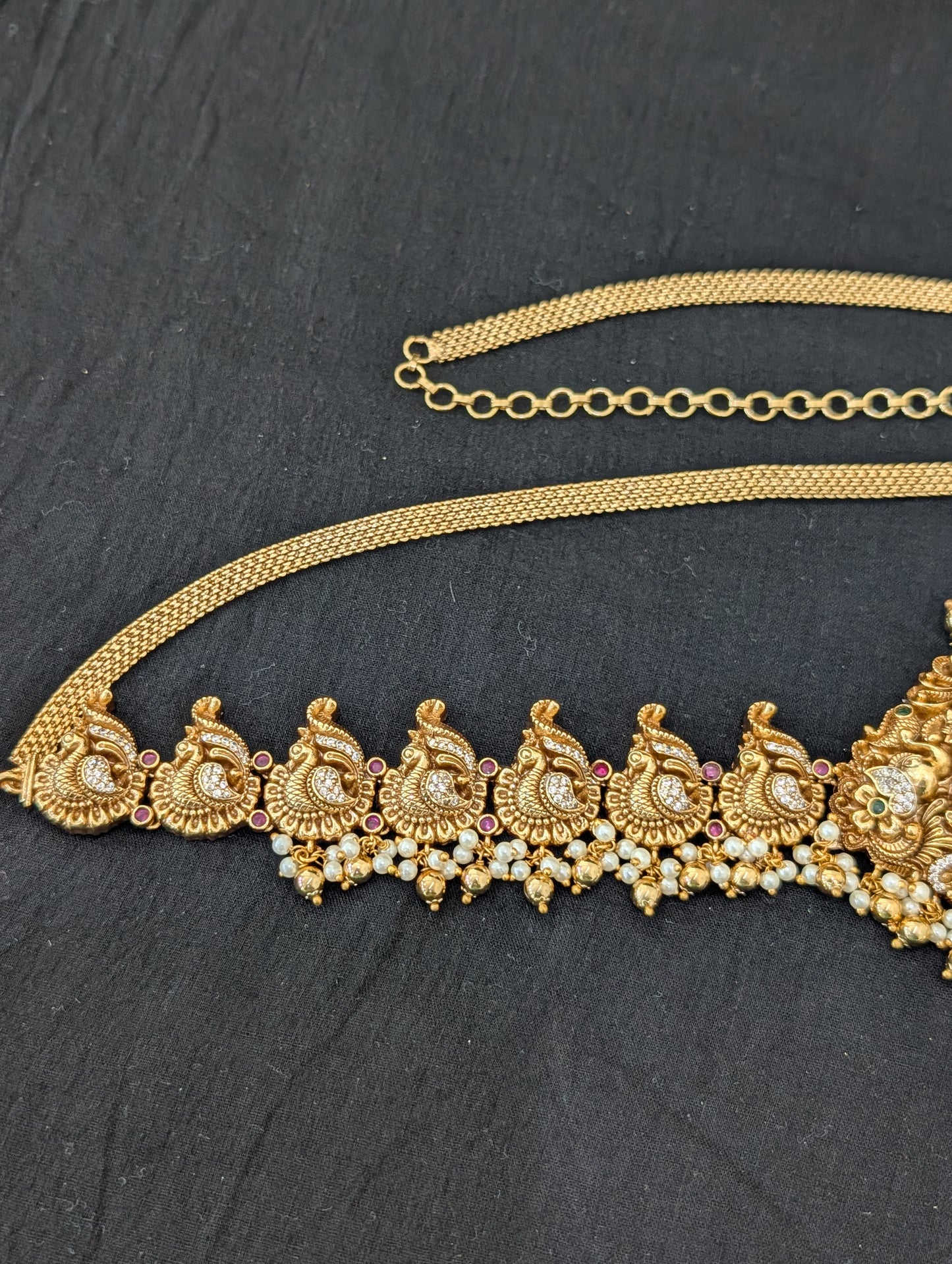 Antique Gold plated CZ Lakshmi ji Bridal Hip Chain / Waist Belt / Belly Chain