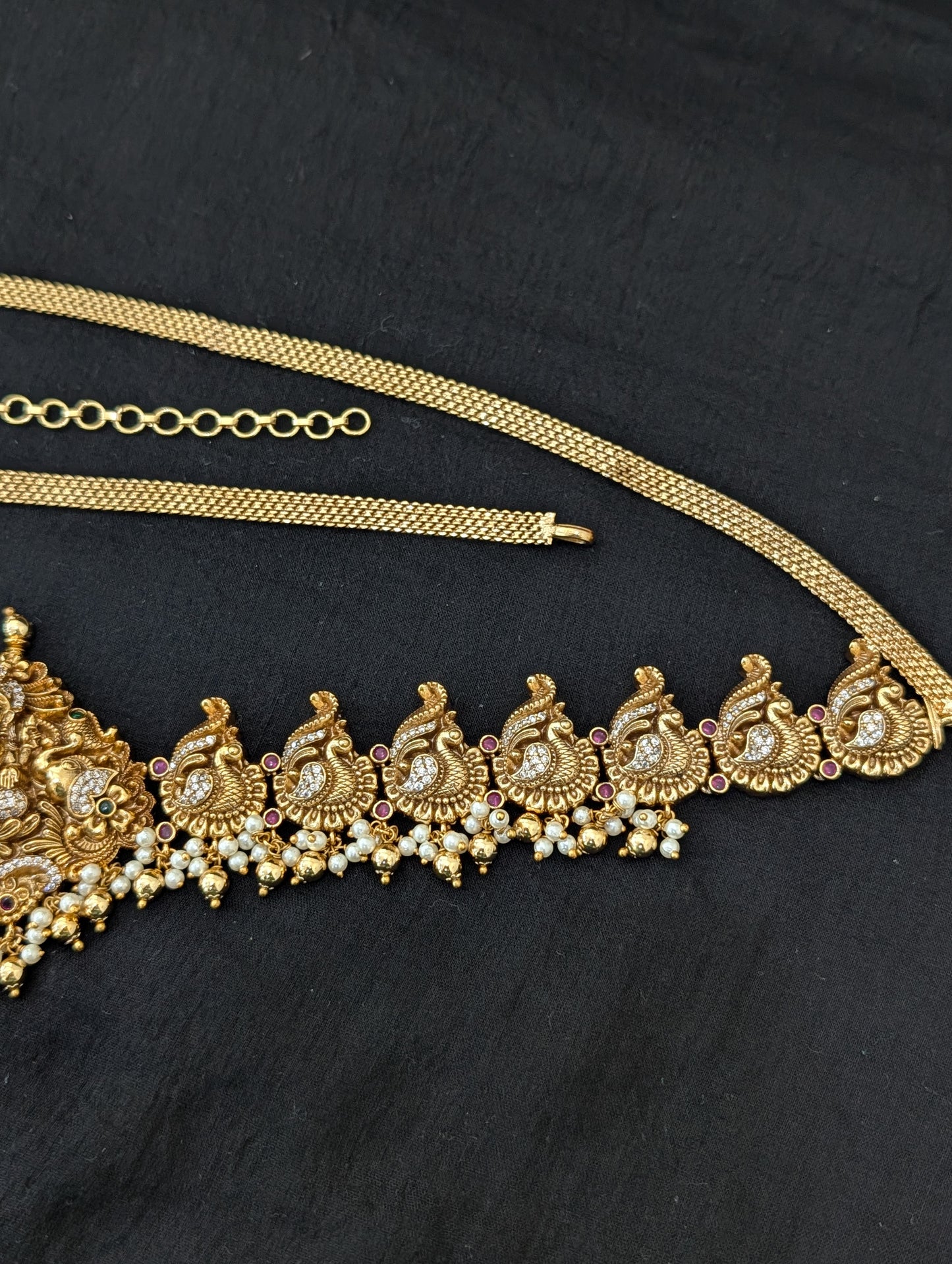 Antique Gold plated CZ Lakshmi ji Bridal Hip Chain / Waist Belt / Belly Chain