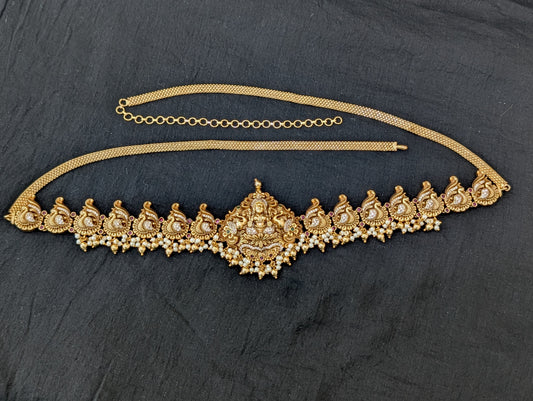 Antique Gold plated CZ Lakshmi ji Bridal Hip Chain / Waist Belt / Belly Chain