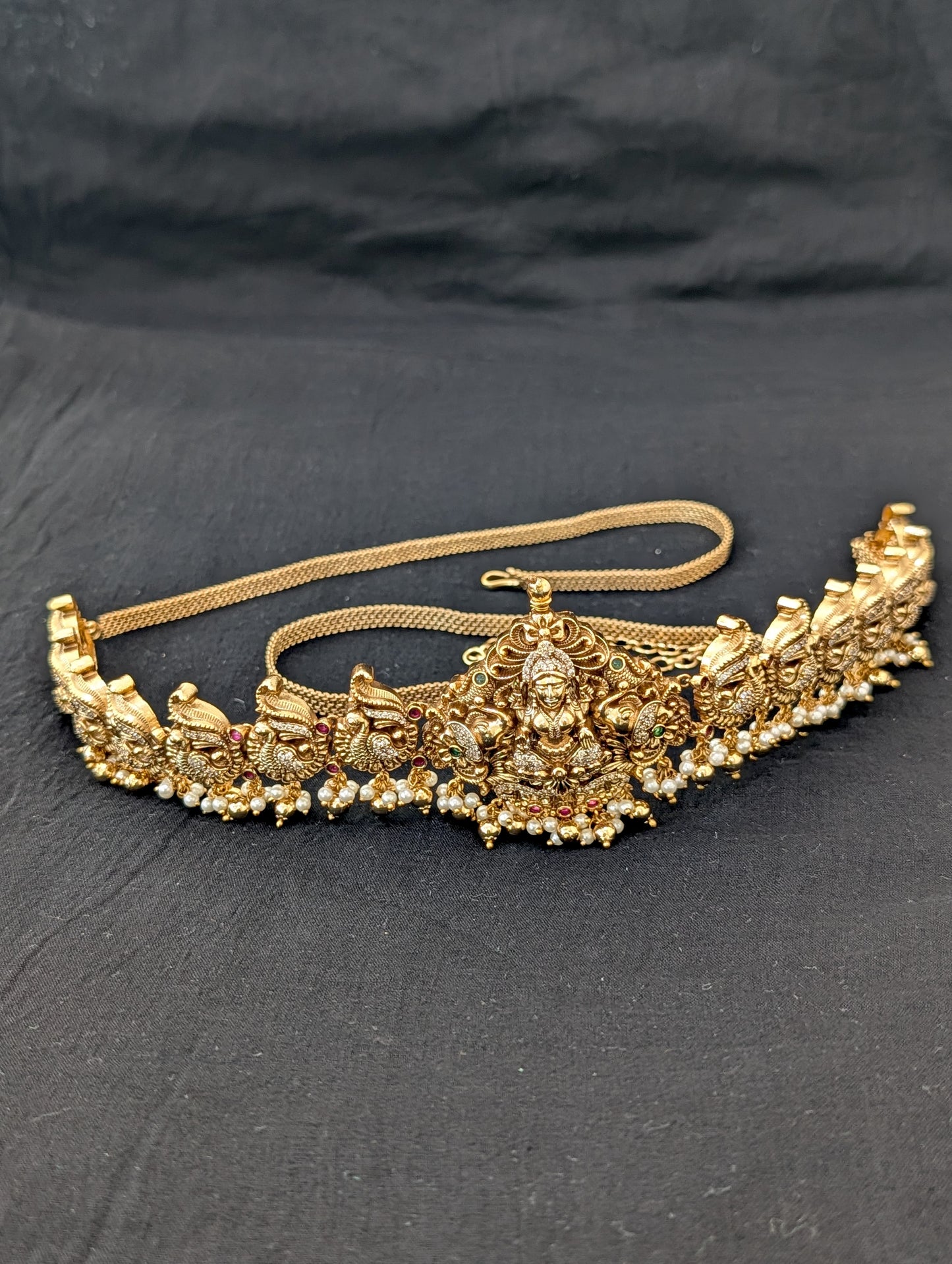 Antique Gold plated CZ Lakshmi ji Bridal Hip Chain / Waist Belt / Belly Chain