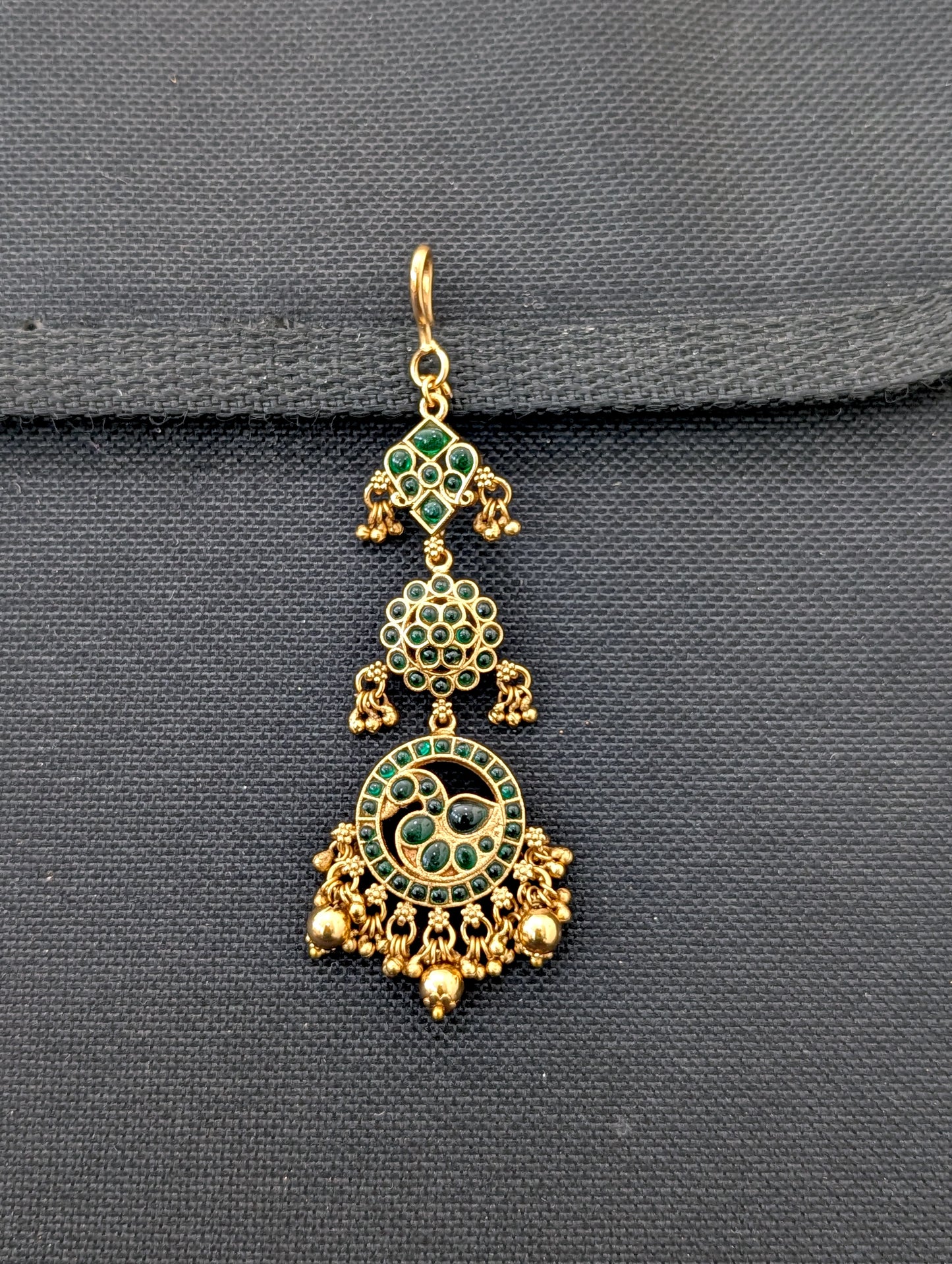 Peacock design Antique Green Kemp Maang Tikka