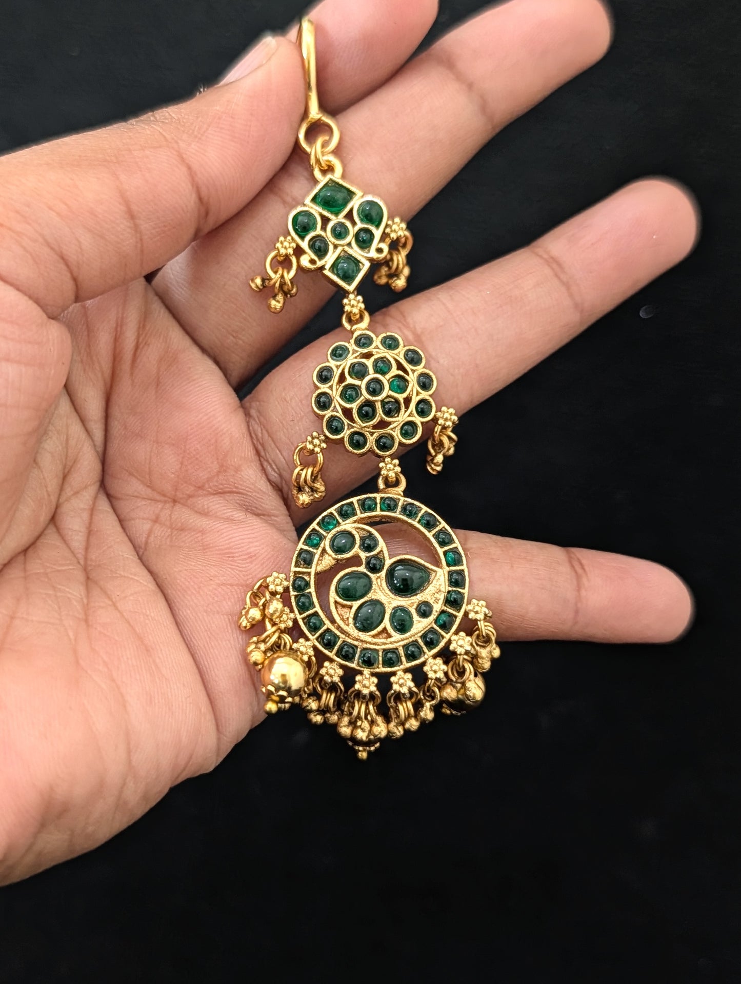 Peacock design Antique Green Kemp Maang Tikka