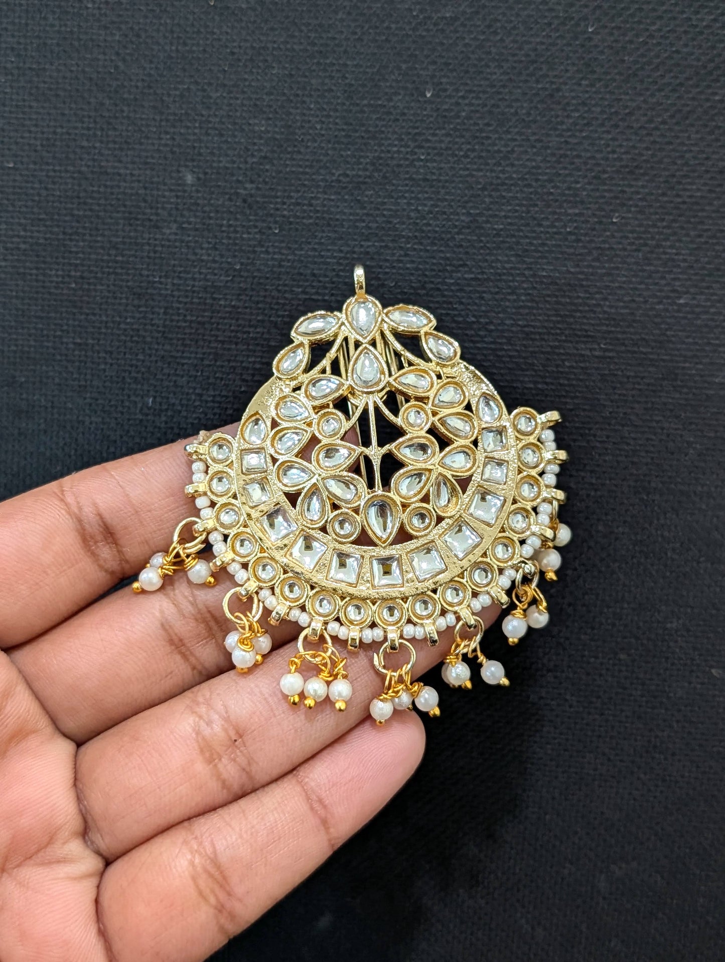Kundan Clip on Hair brooch - D2