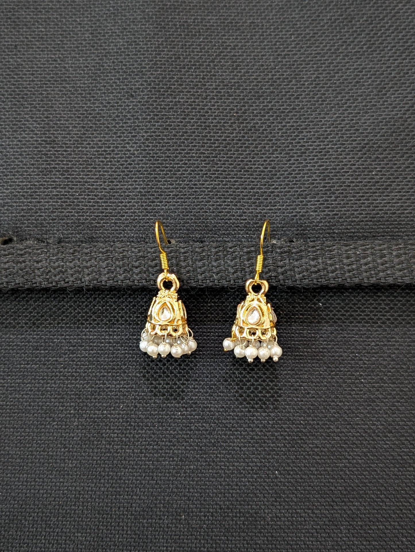 Light Gold plated kundan hook drop Jhumka Earrings