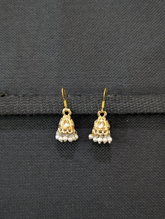 Light Gold plated kundan hook drop Jhumka Earrings