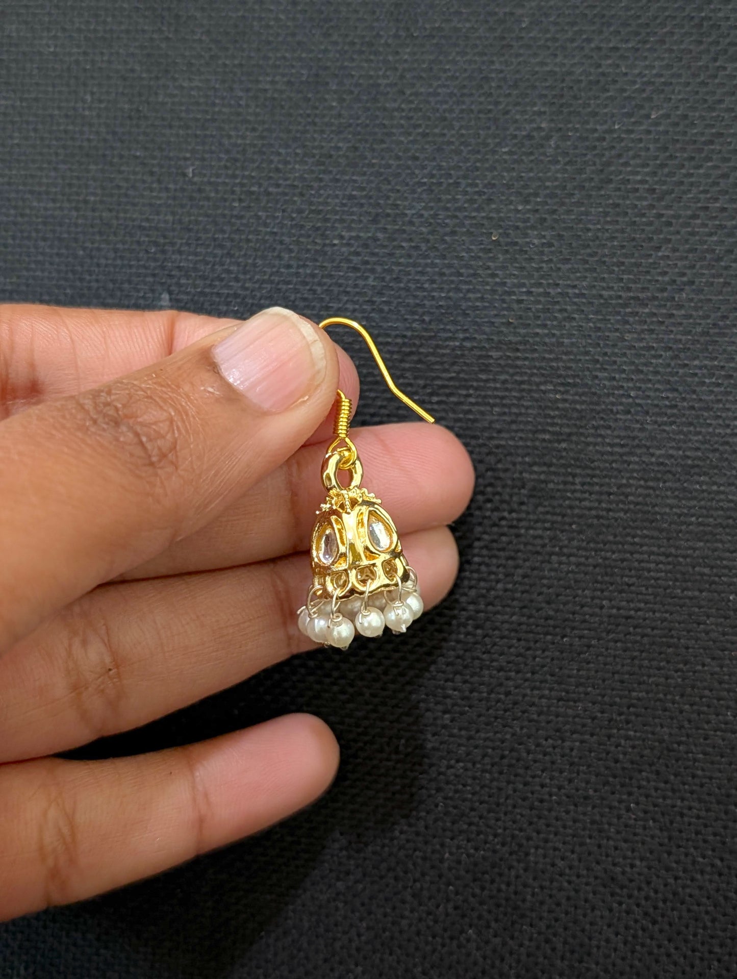 Light Gold plated kundan hook drop Jhumka Earrings