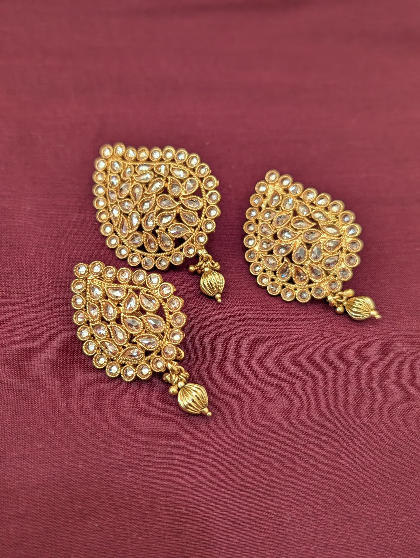Gold plated Polki Mango Clip on Hair Brooch - 3 piece set