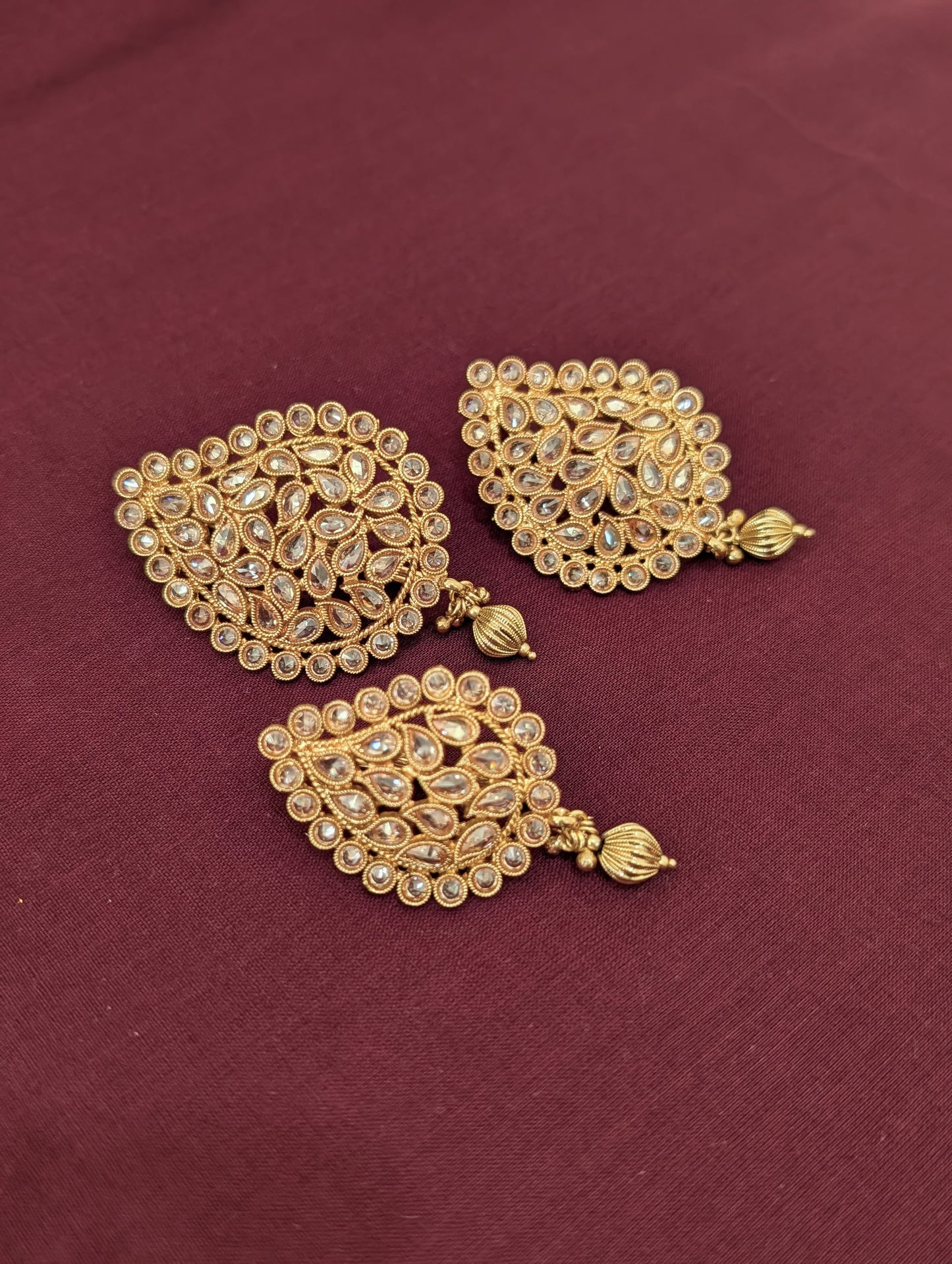 Gold plated Polki Mango Clip on Hair Brooch - 3 piece set