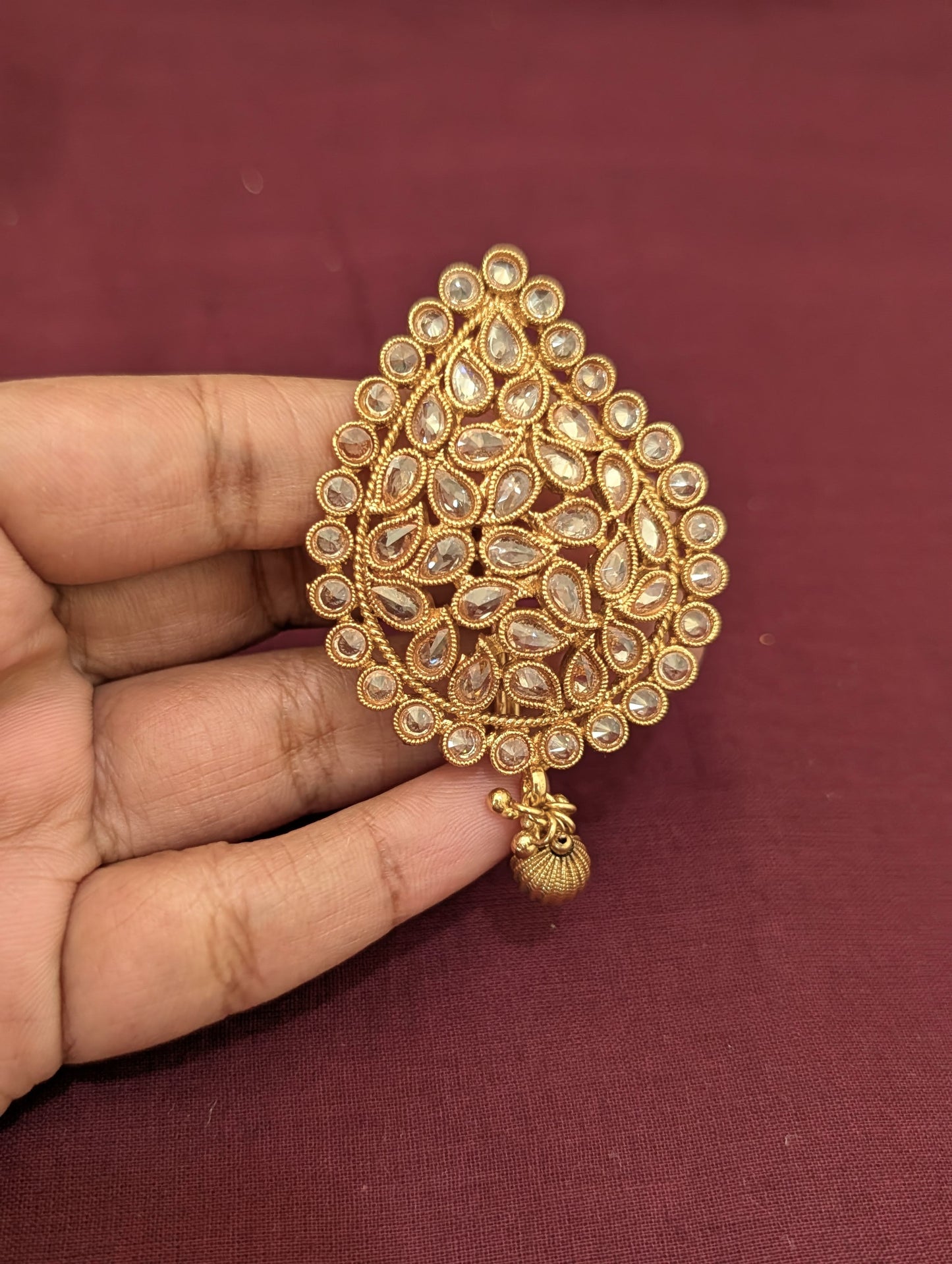 Gold plated Polki Mango Clip on Hair Brooch - 3 piece set