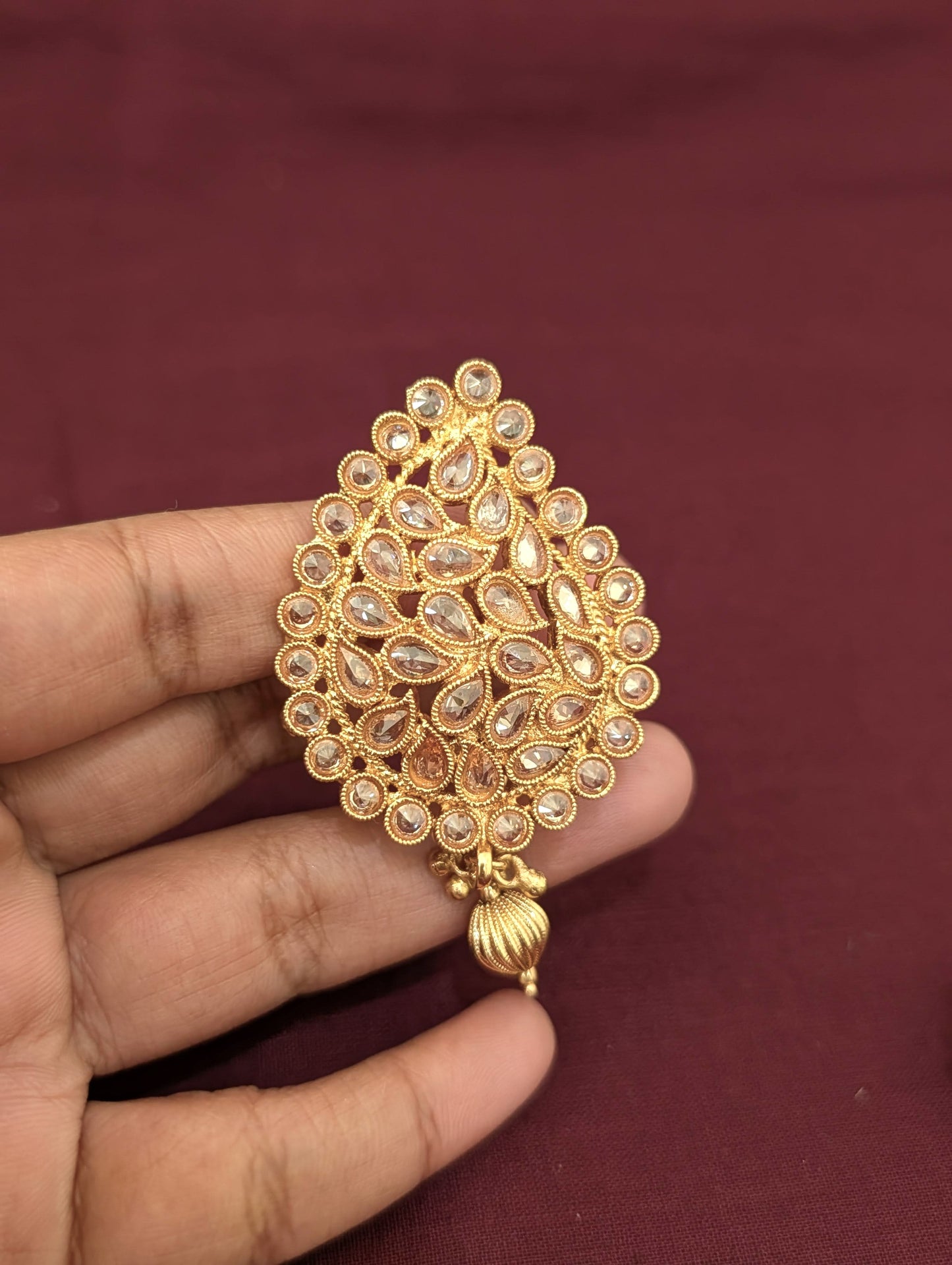 Gold plated Polki Mango Clip on Hair Brooch - 3 piece set