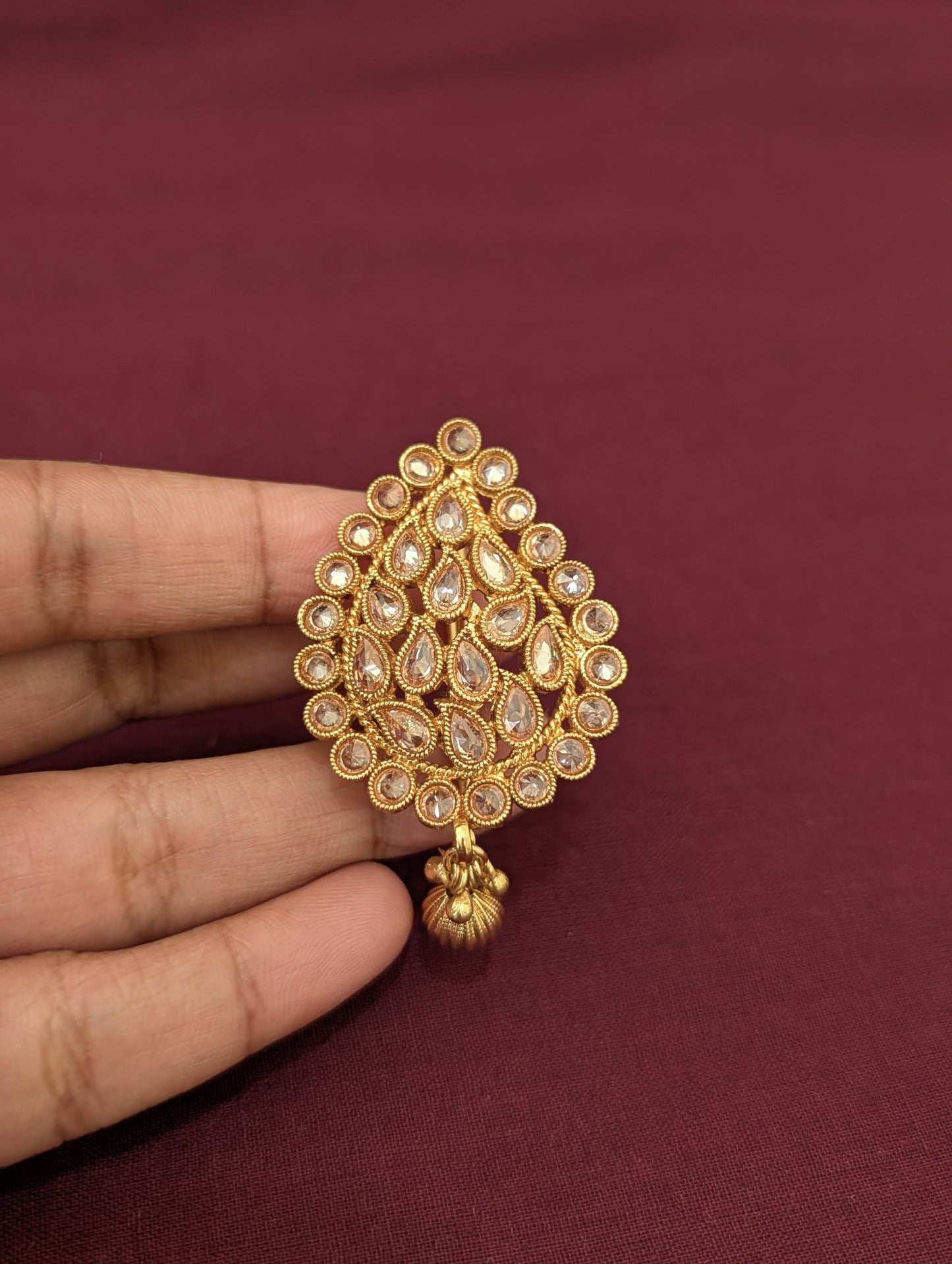 Gold plated Polki Mango Clip on Hair Brooch - 3 piece set