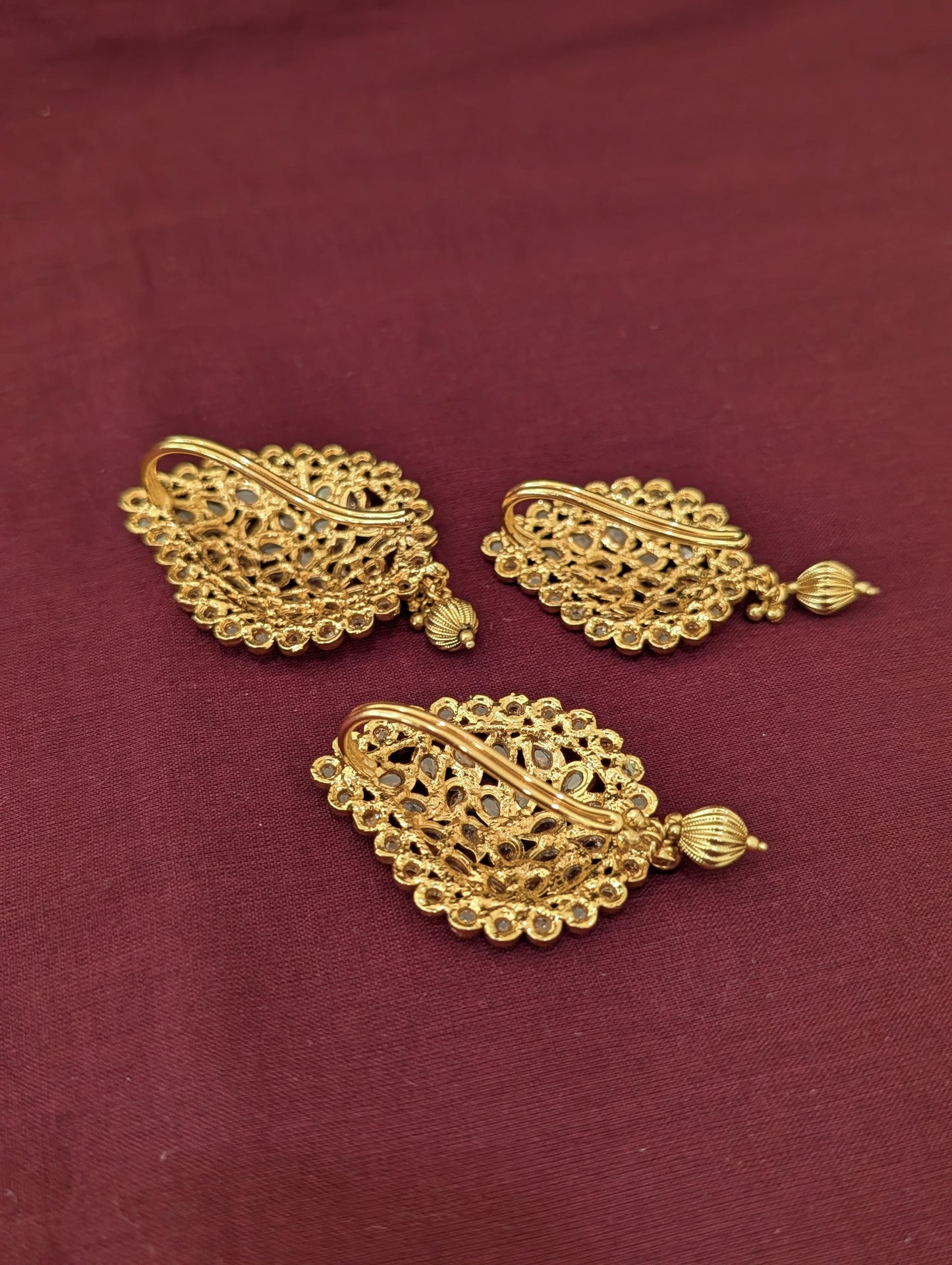 Gold plated Polki Mango Clip on Hair Brooch - 3 piece set