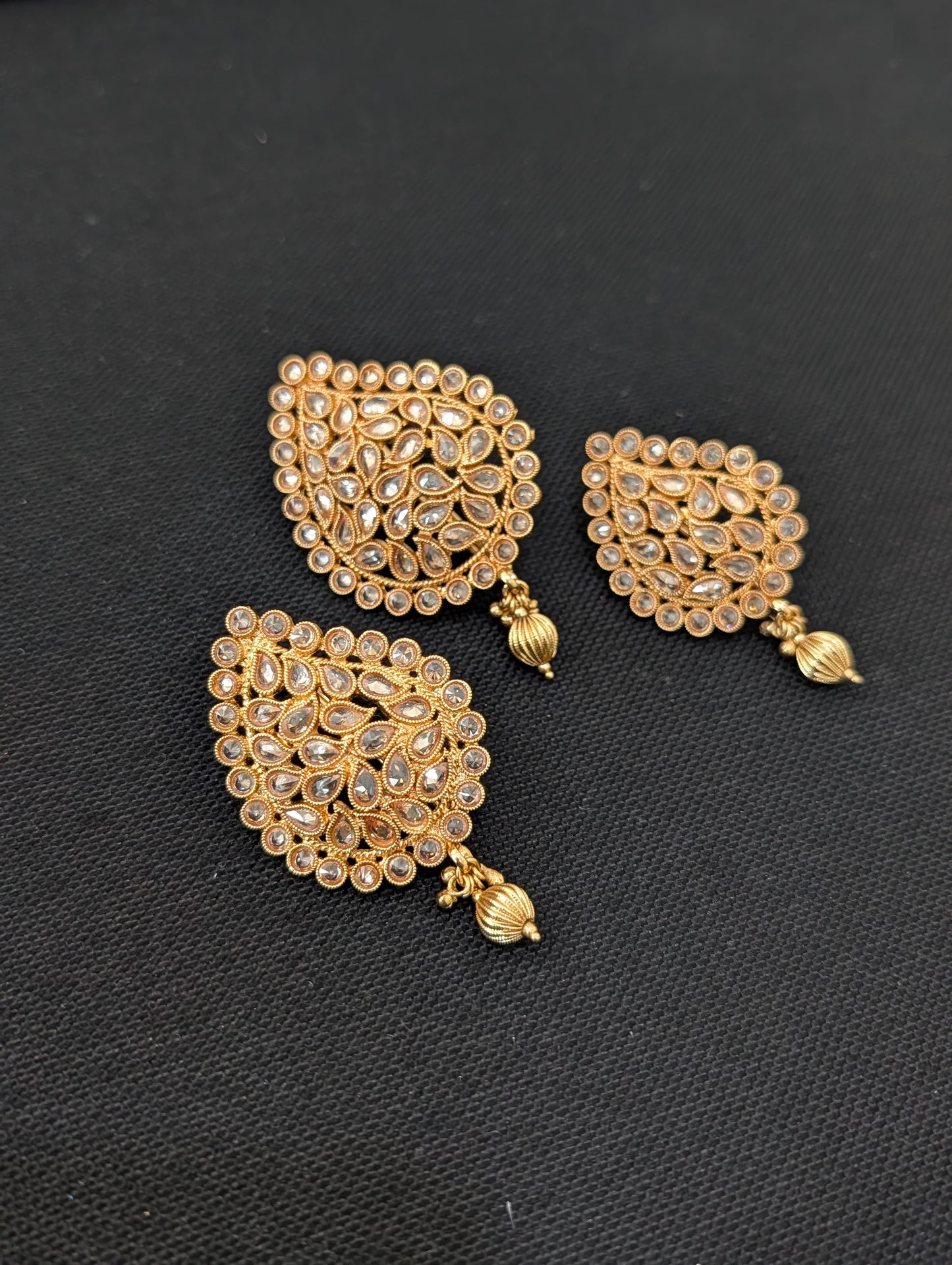 Gold plated Polki Mango Clip on Hair Brooch - 3 piece set