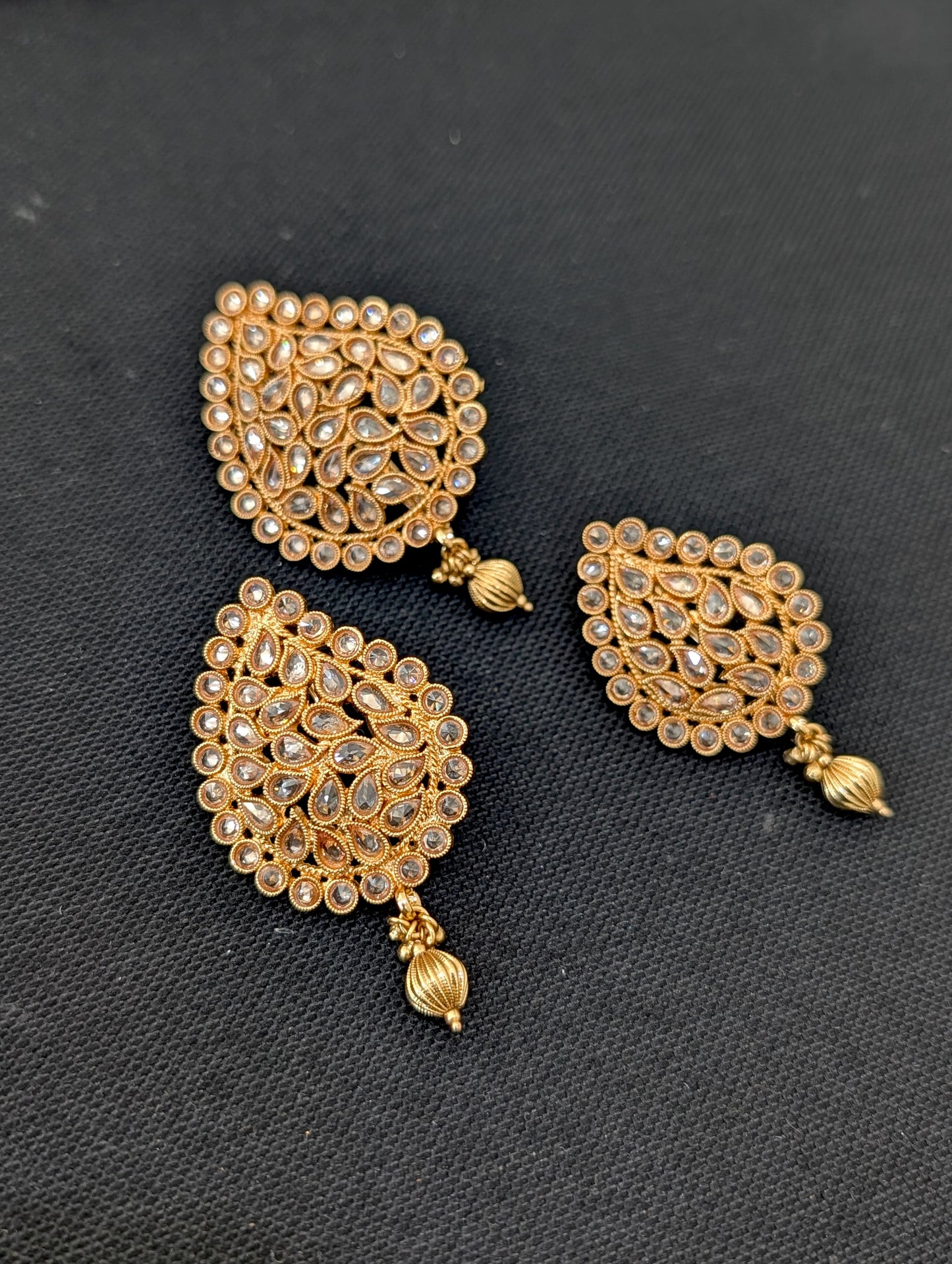 Gold plated Polki Mango Clip on Hair Brooch - 3 piece set