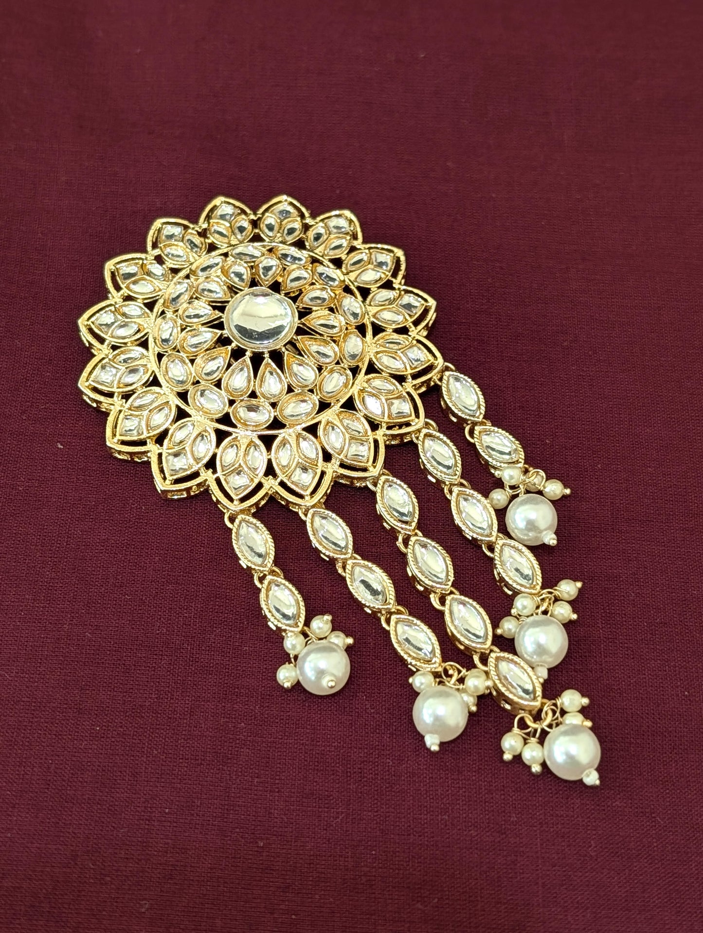Kundan Clip on Hair brooch - D3