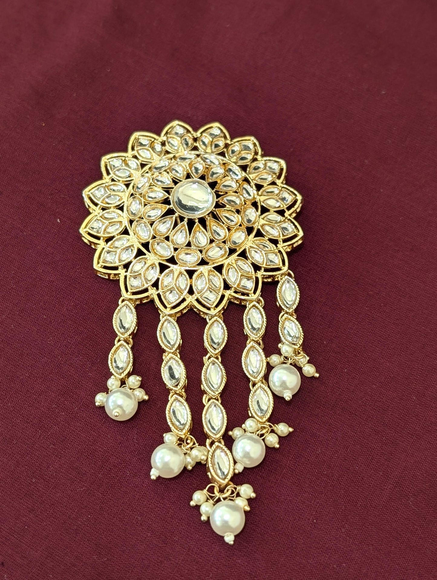 Kundan Clip on Hair brooch - D3