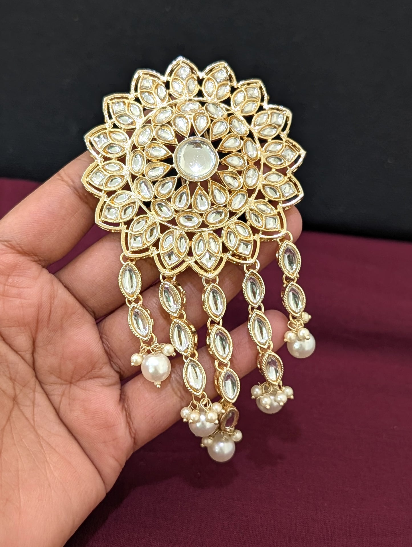 Kundan Clip on Hair brooch - D3