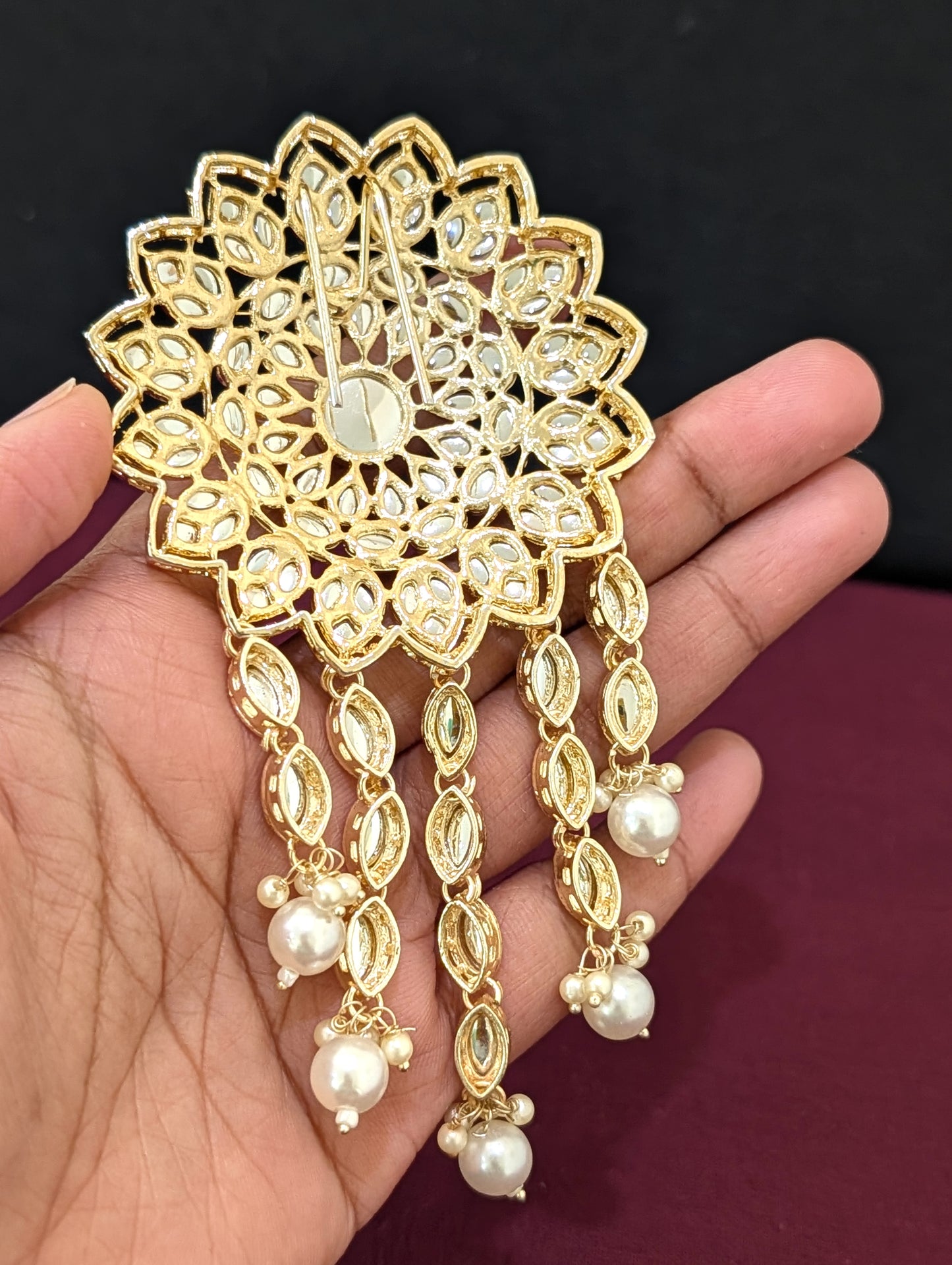 Kundan Clip on Hair brooch - D3