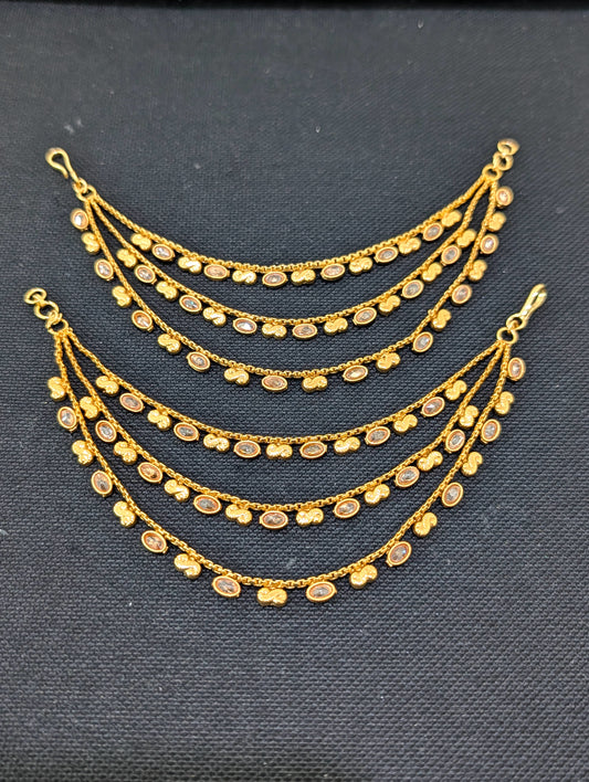 Triple layer Polki Earrings chain / Maatal / Kaan Chain