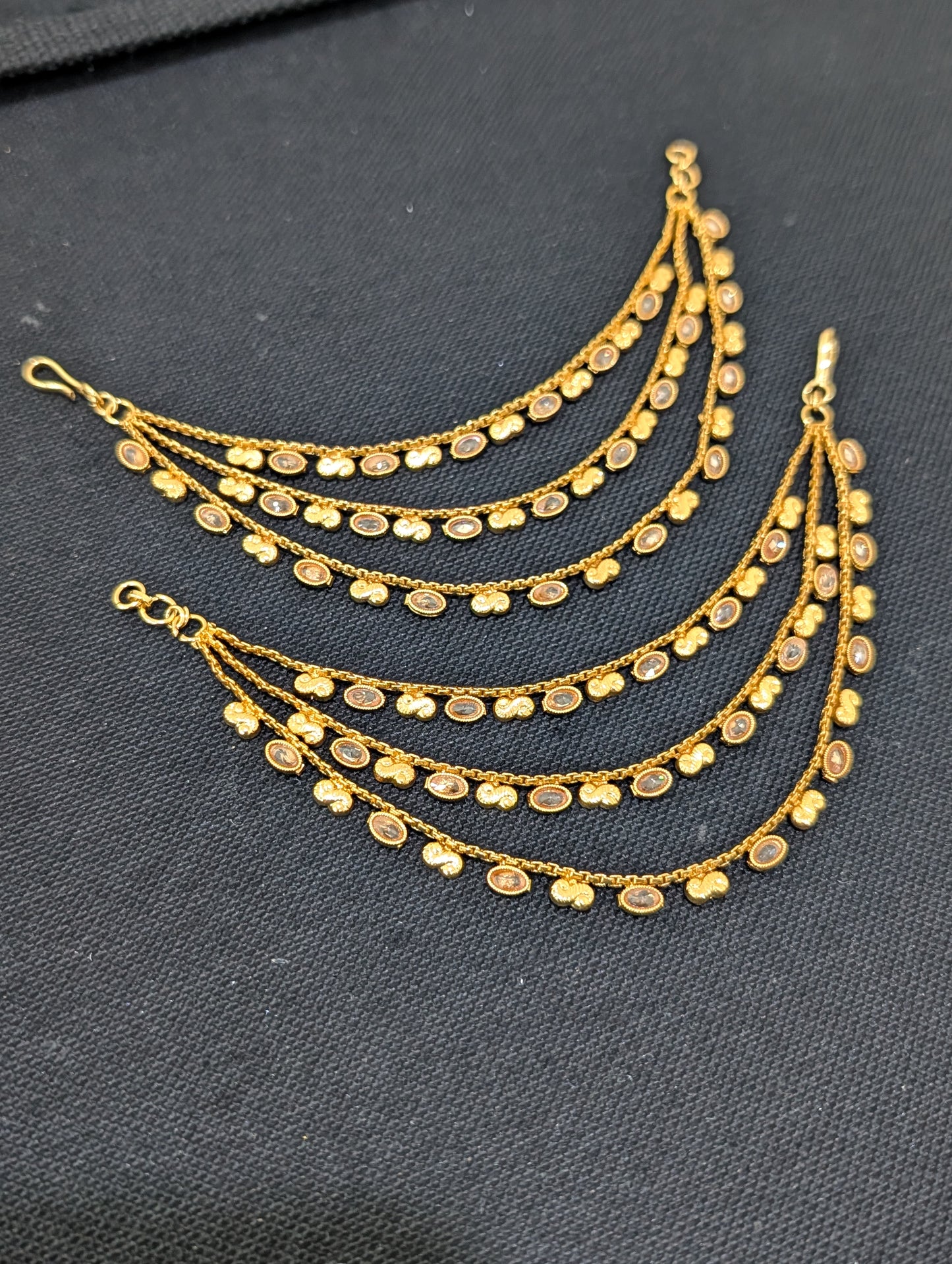 Triple layer Polki Earrings chain / Maatal / Kaan Chain