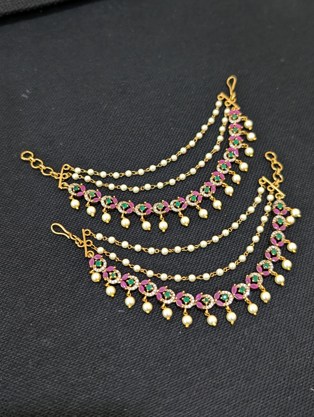CZ stone Triple layer Antique Earrings chain / Maatal / Kaan Chain - Simpliful